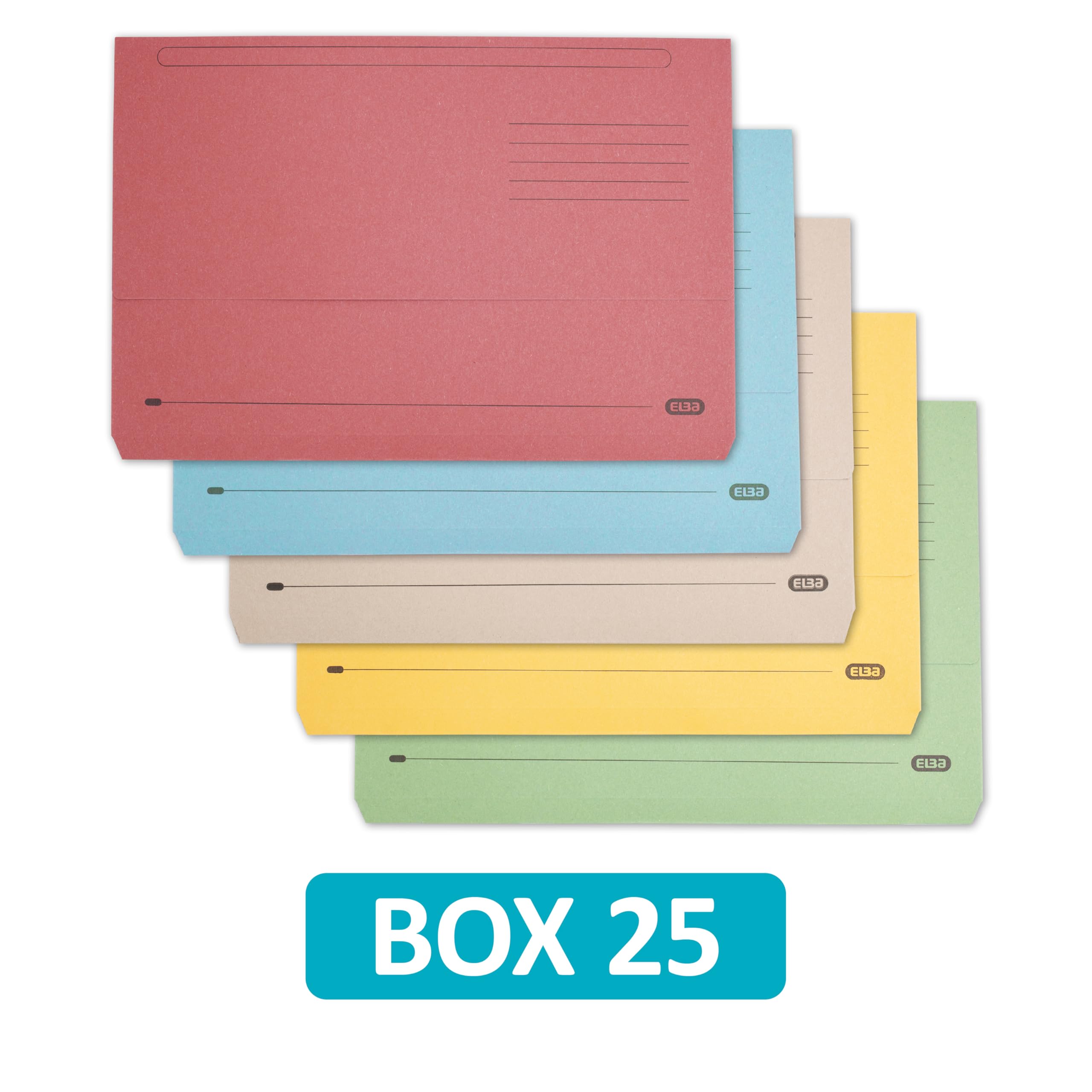 Elba A4+ Document Wallets - Pack of 25 Assorted Colours | 300 Sheet Capacity 5