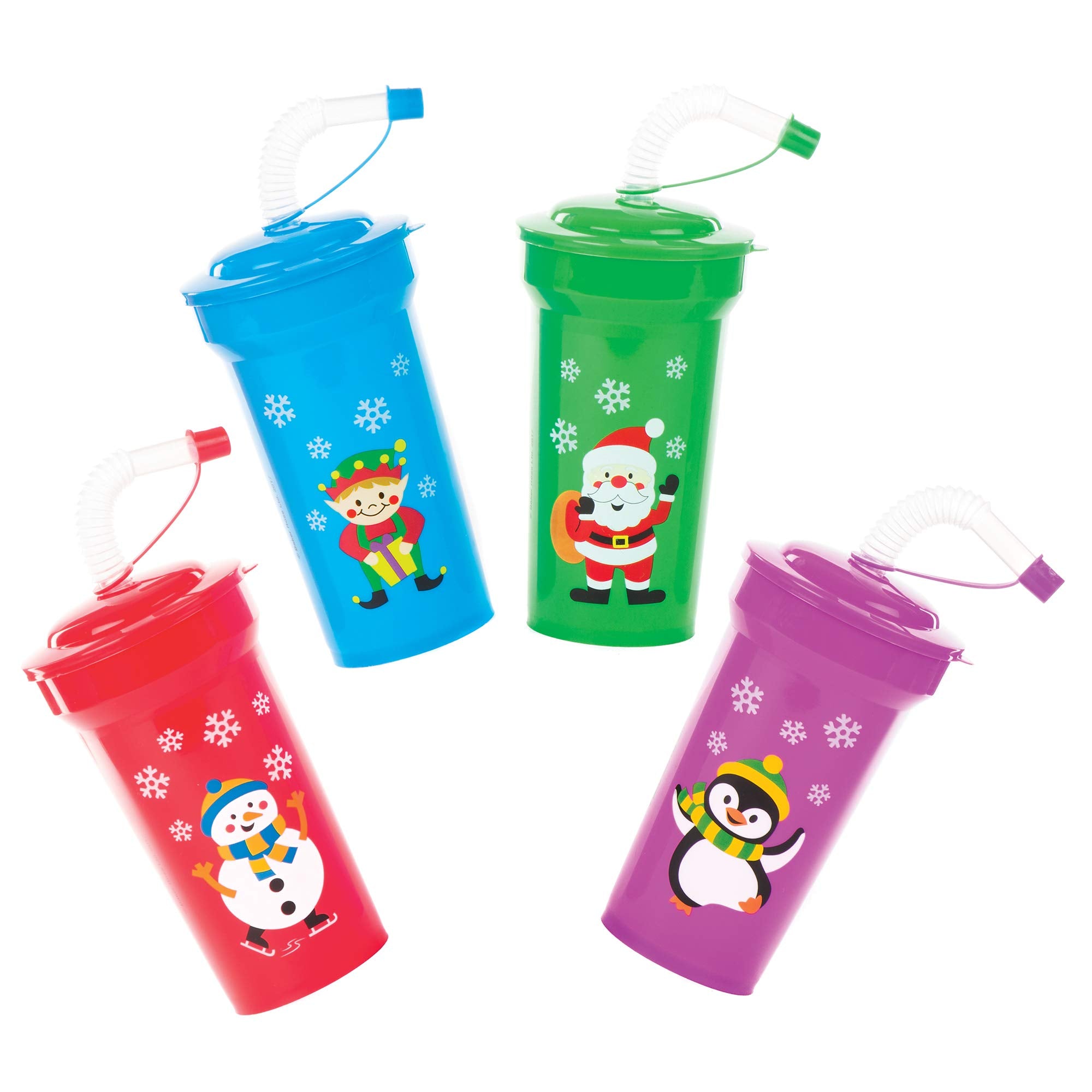 Baker Ross AV808 Christmas Bendy Straw Cups - Assorted Fun Drinkware for Kids 8