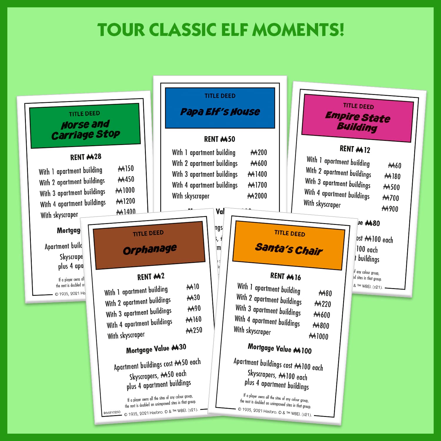 Winning Moves Elf Monopoly Board Game - Festive Token Edition with Santa's Workshop and Empire State Building 17