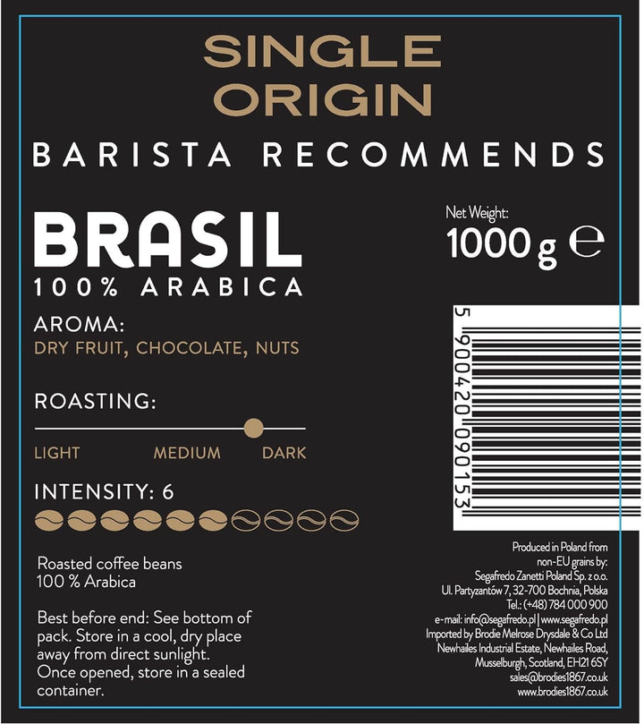 Segafredo Zanetti Single Origin Brasil 100% Arabica Coffee Beans - 1kg