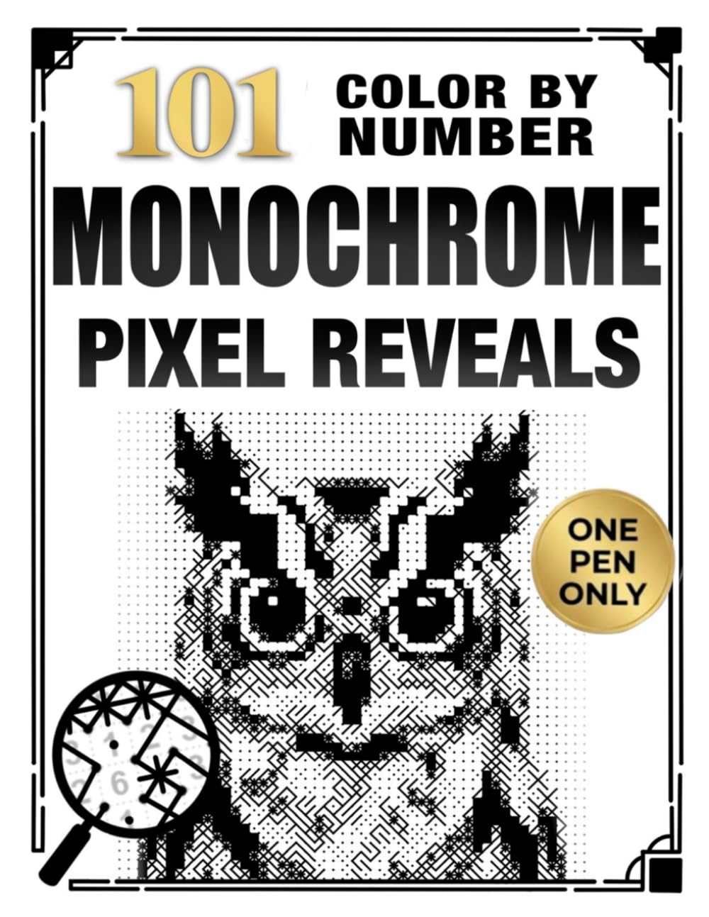 ArtGrid Publishing 101 Color by Number Monochrome Pixel Reveals - One Pen Coloring Book | Paperback