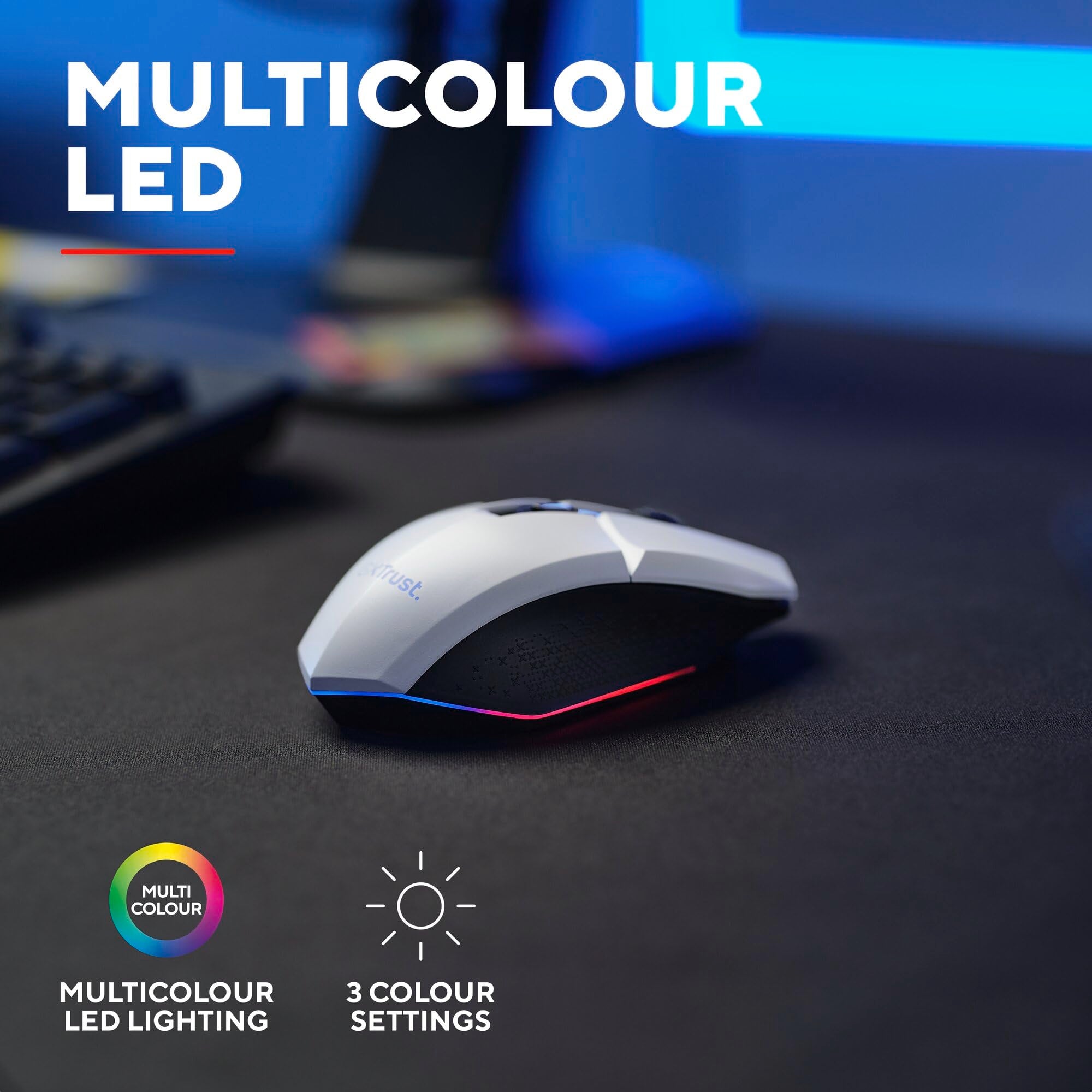 Trust Gaming GXTrust 1108W Vylax Rechargeable Wireless Gaming Mouse – 80h Battery, 800-4800 DPI, RGB Lighting, 6 Buttons, White 7