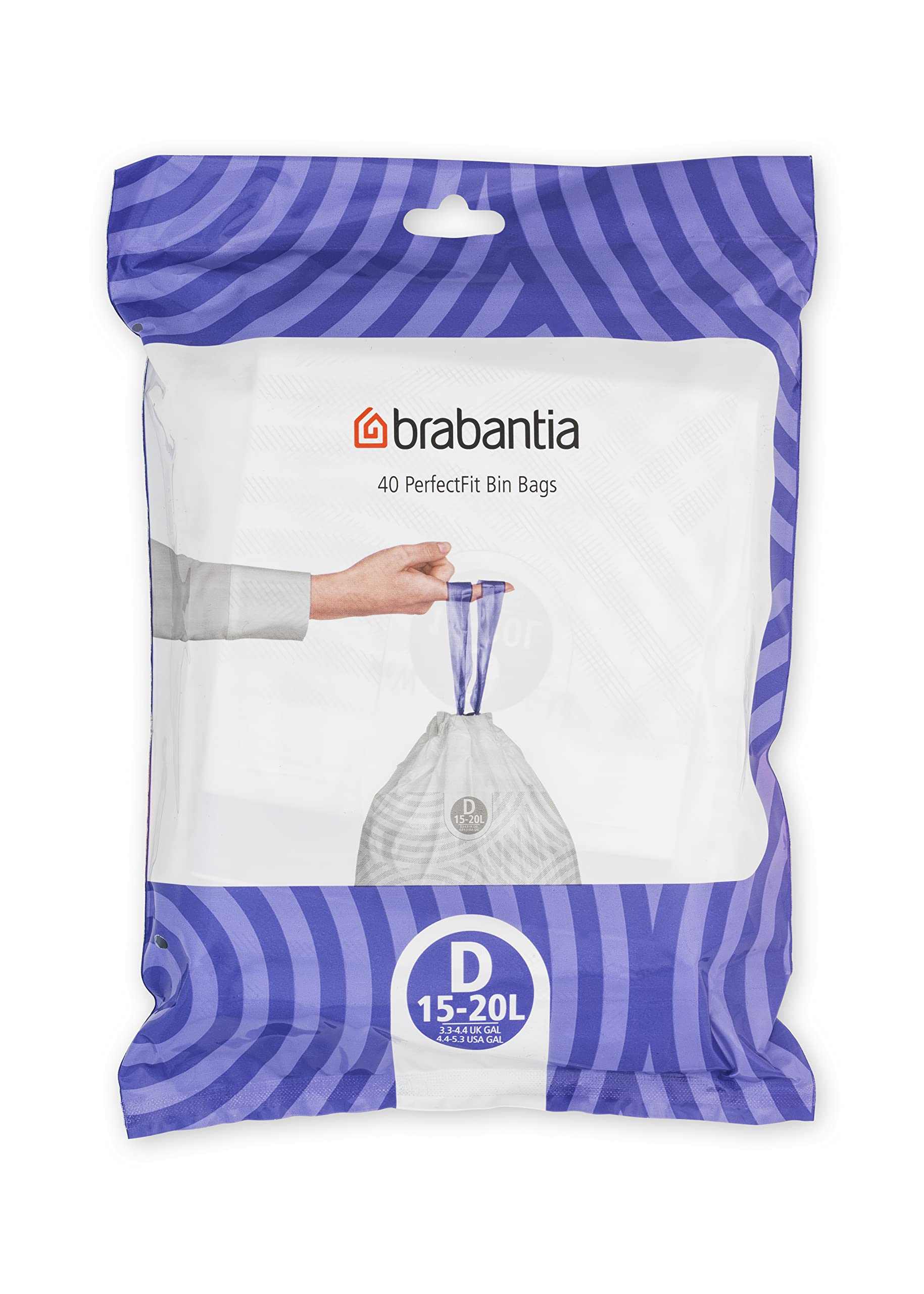 Brabantia PerfectFit Bin Liners - Tear-Resistant Plastic for 15-20L Bins | 40 Count Code D