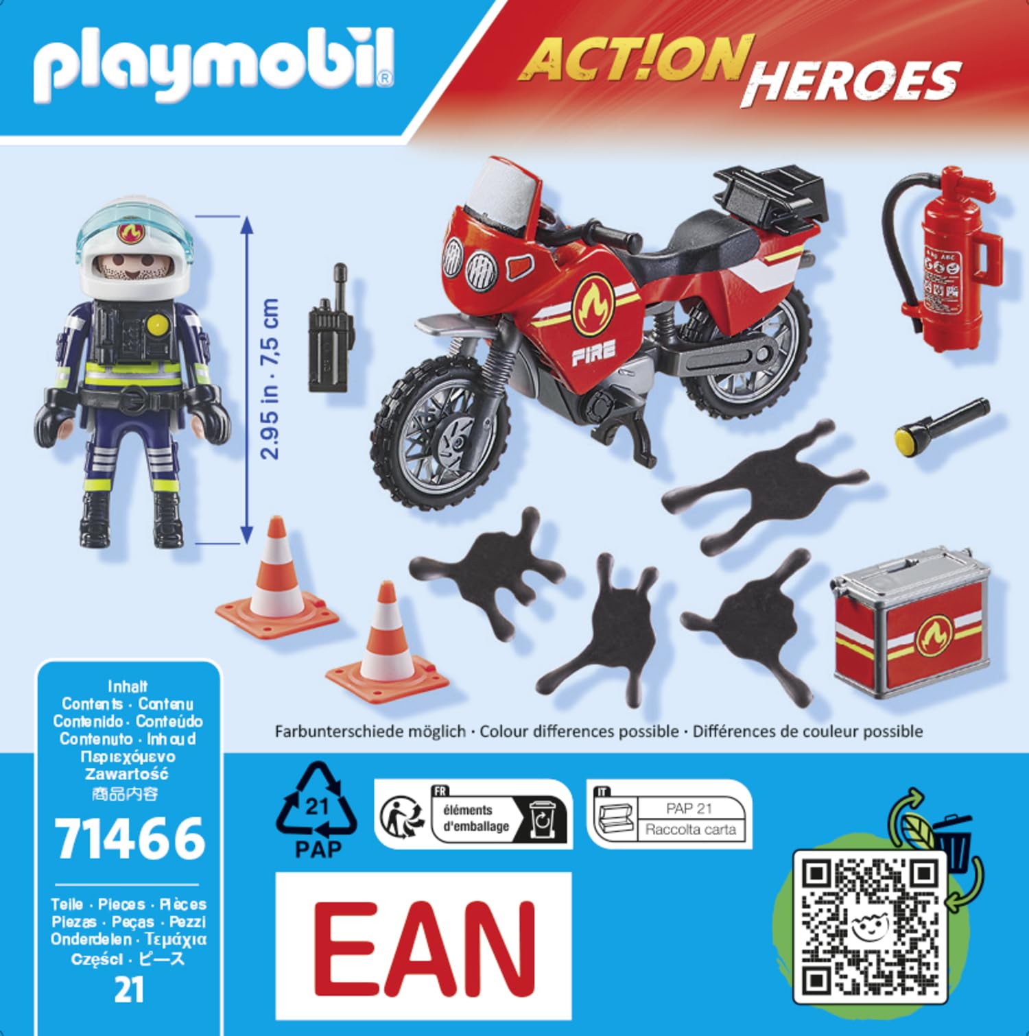 Playmobil 71466 Action Heroes: Motorcycle & Oil Spill Incident Playset - Firefighter Rescue Vehicle with Realistic Role-Play Accessories for Kids 4+ 3