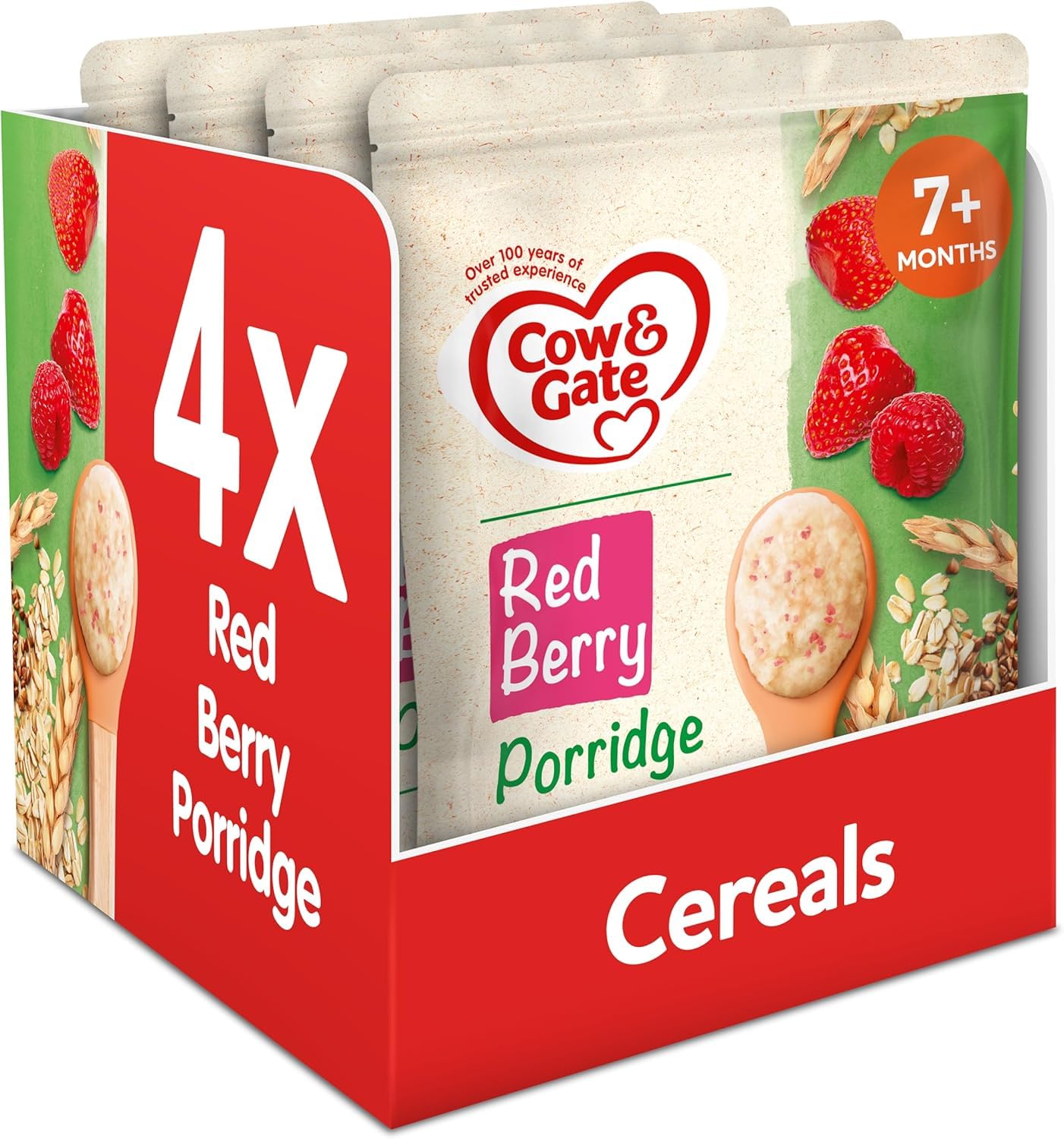 Cow & Gate Red Berry Wholegrain Porridge Baby Cereal for 7+ Months | 200g Pack of 4