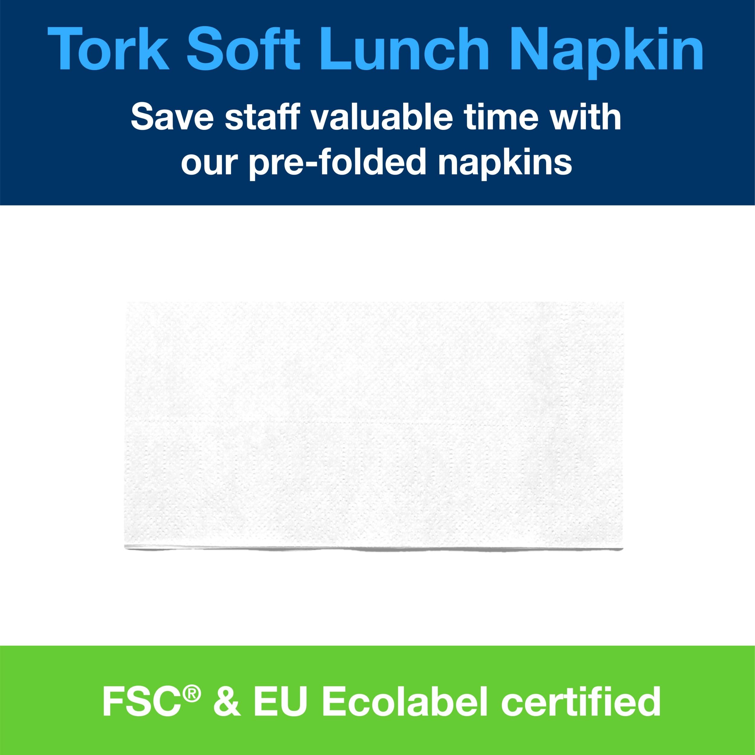 Tork White Soft Lunch Napkin - 3-Ply, 1/8 Fold, 33 cm x 33 cm, 4 x 150 Count 2