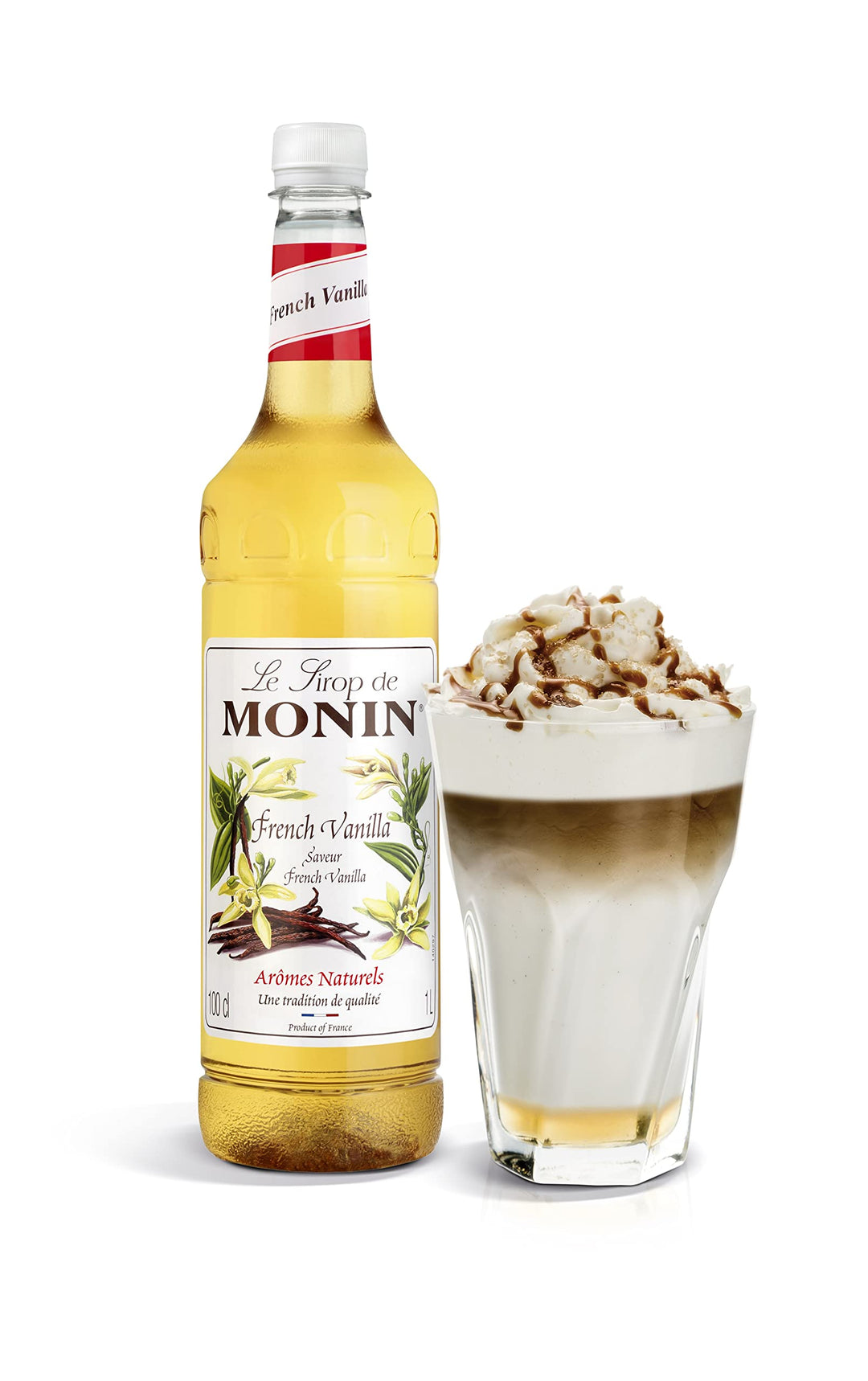 MONIN French Vanilla Syrup 1L - Vegan, Allergen-Free, Natural Flavours for Coffee & Cocktails