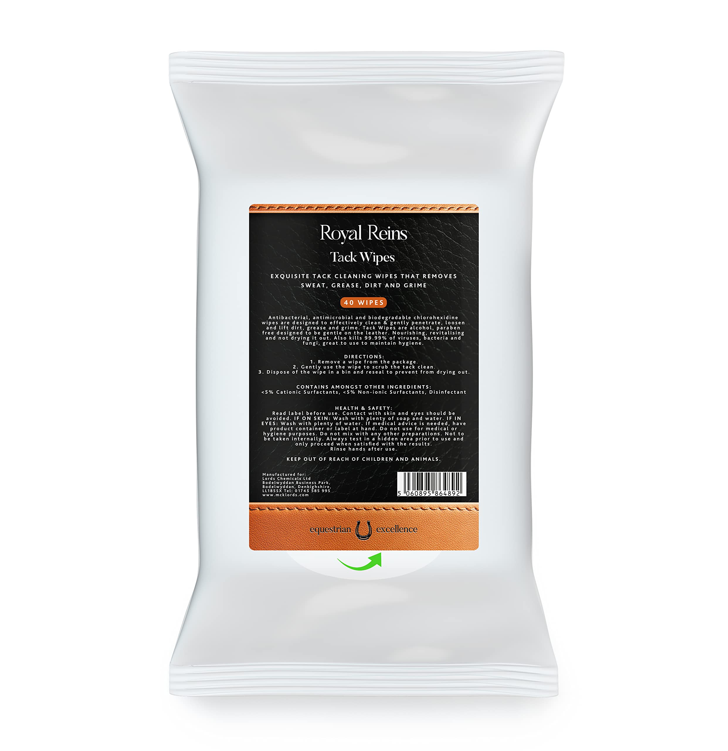 Royal Reins Leather Tack Cleaning Wipes - Kills 99.99% Germs | Unscented | 40 Wipes