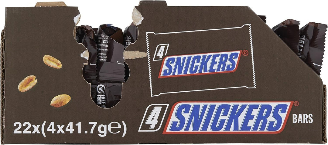 Snickers Chocolate Bars Multipack, 4 Pack of Milk Chocolate Snacks with Peanuts, Caramel & Nougat