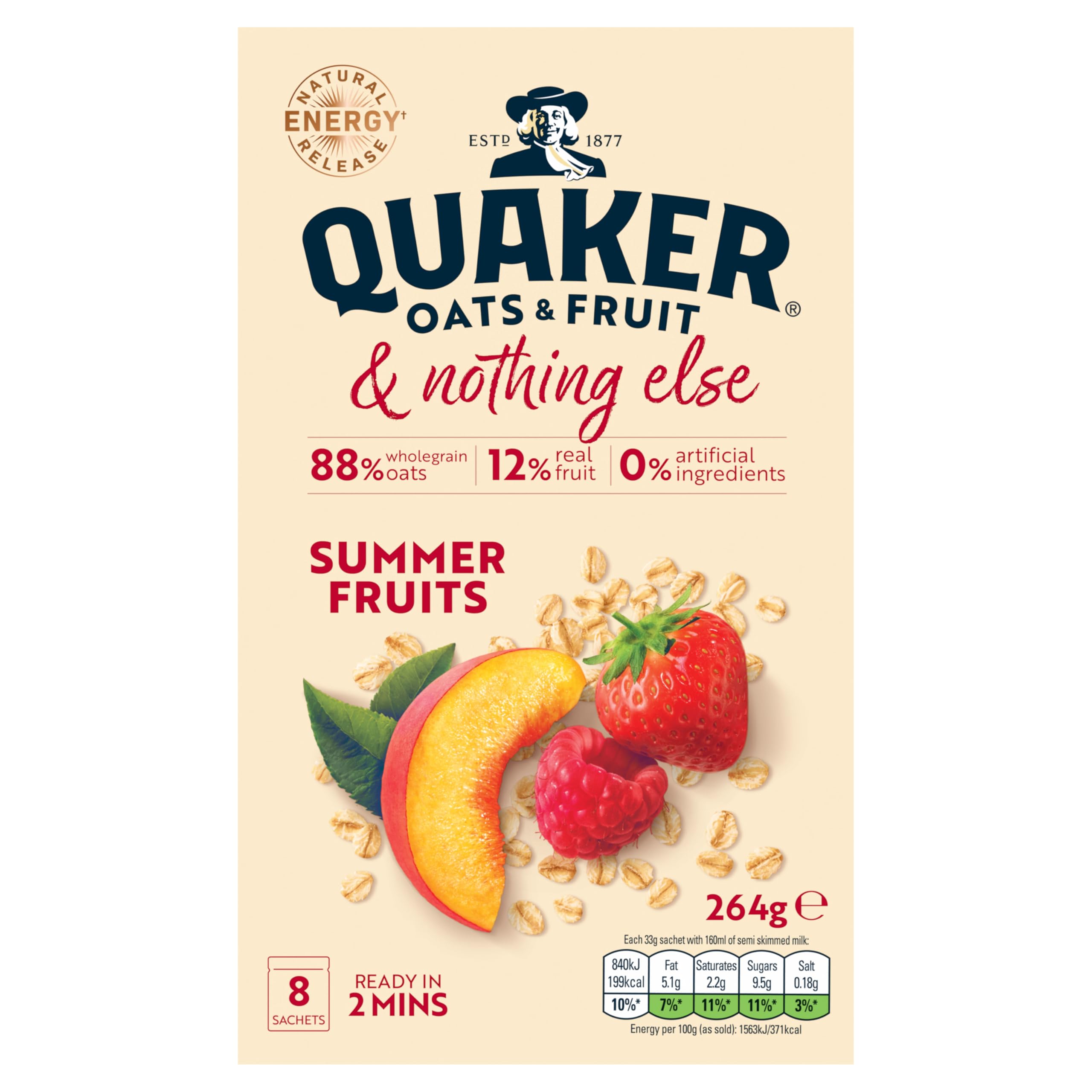Quaker Oats & Fruit with Summer Fruits Porridge Sachets - 8 Sachets | 264g