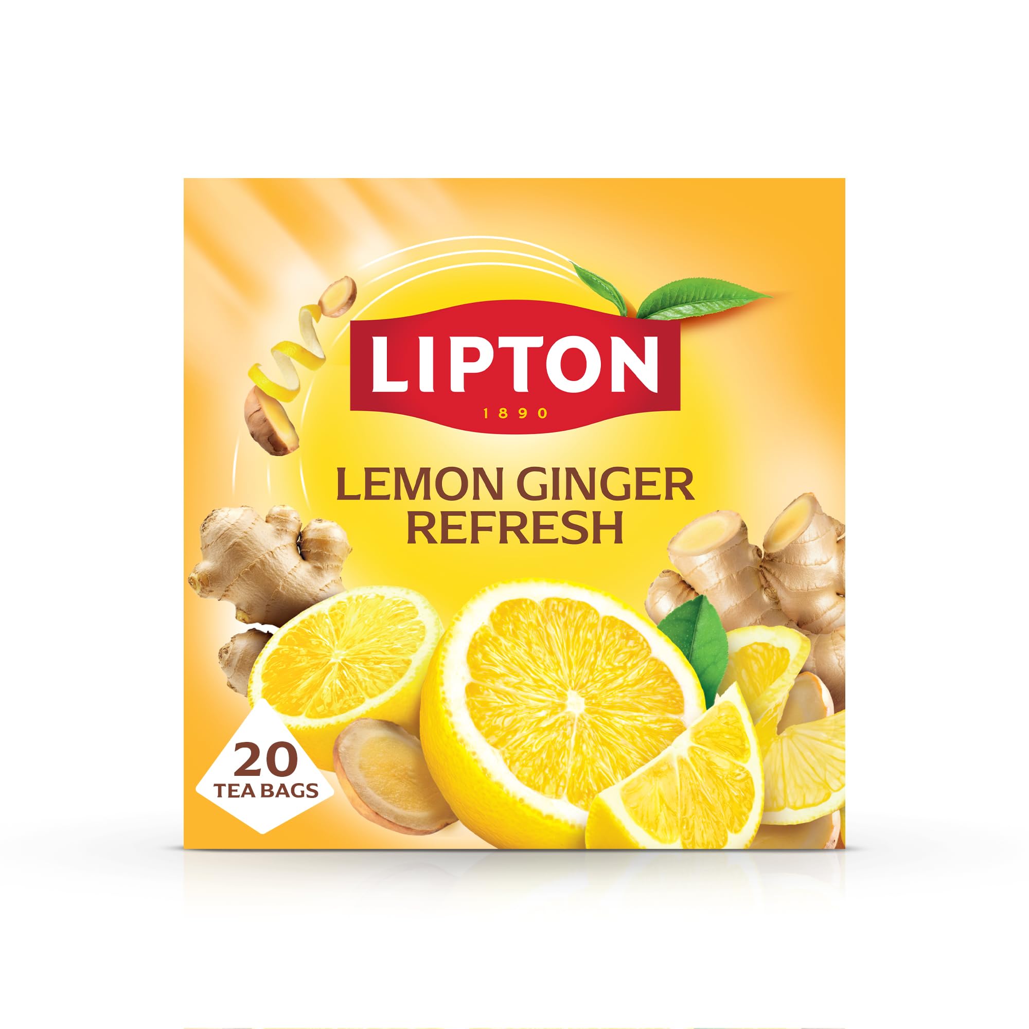 Lipton Lemon Ginger Refresh Fruit Infusion Herbal Tea Bags - 20 Count, Caffeine Free
