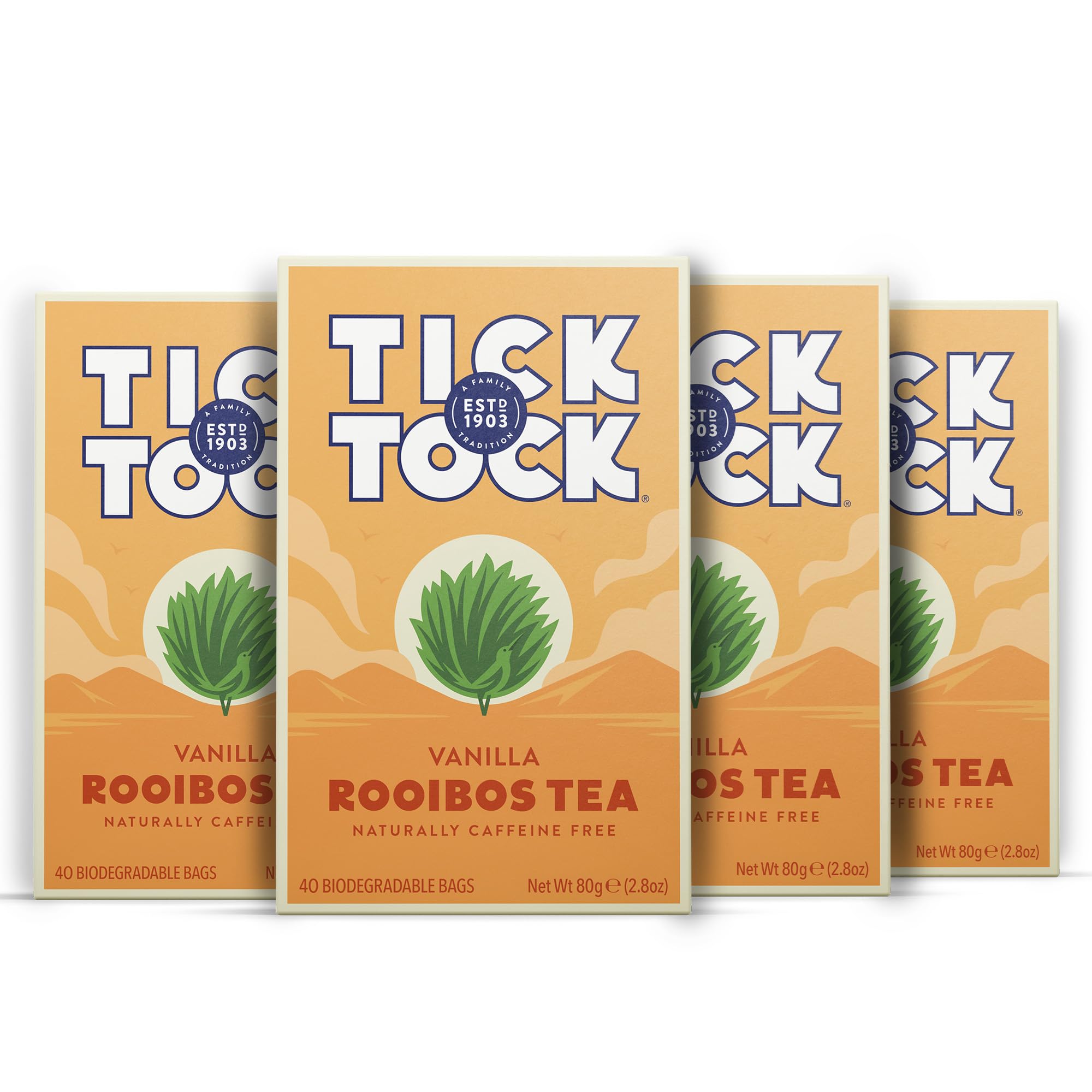Tick Tock - Vanilla Rooibos Caffeine-Free Tea Pack of 4 x 40 Tea Bags 1