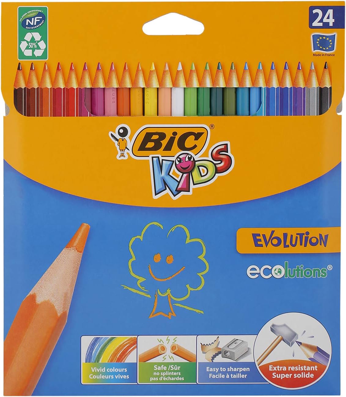 BIC Kids Evolution Ecolutions Coloured Pencils - 24-Pack, Wood-Free Art Supplies for Kids 5+