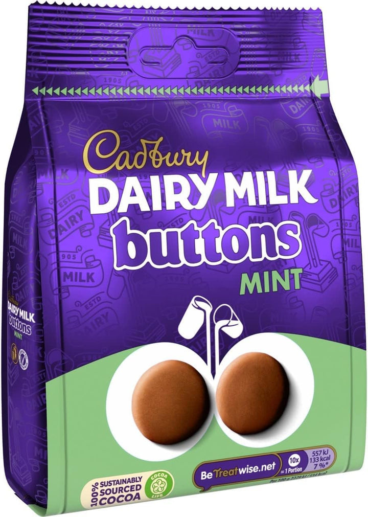Cadbury Dairy Milk Giant Mint Chocolate Buttons, 110g Bag