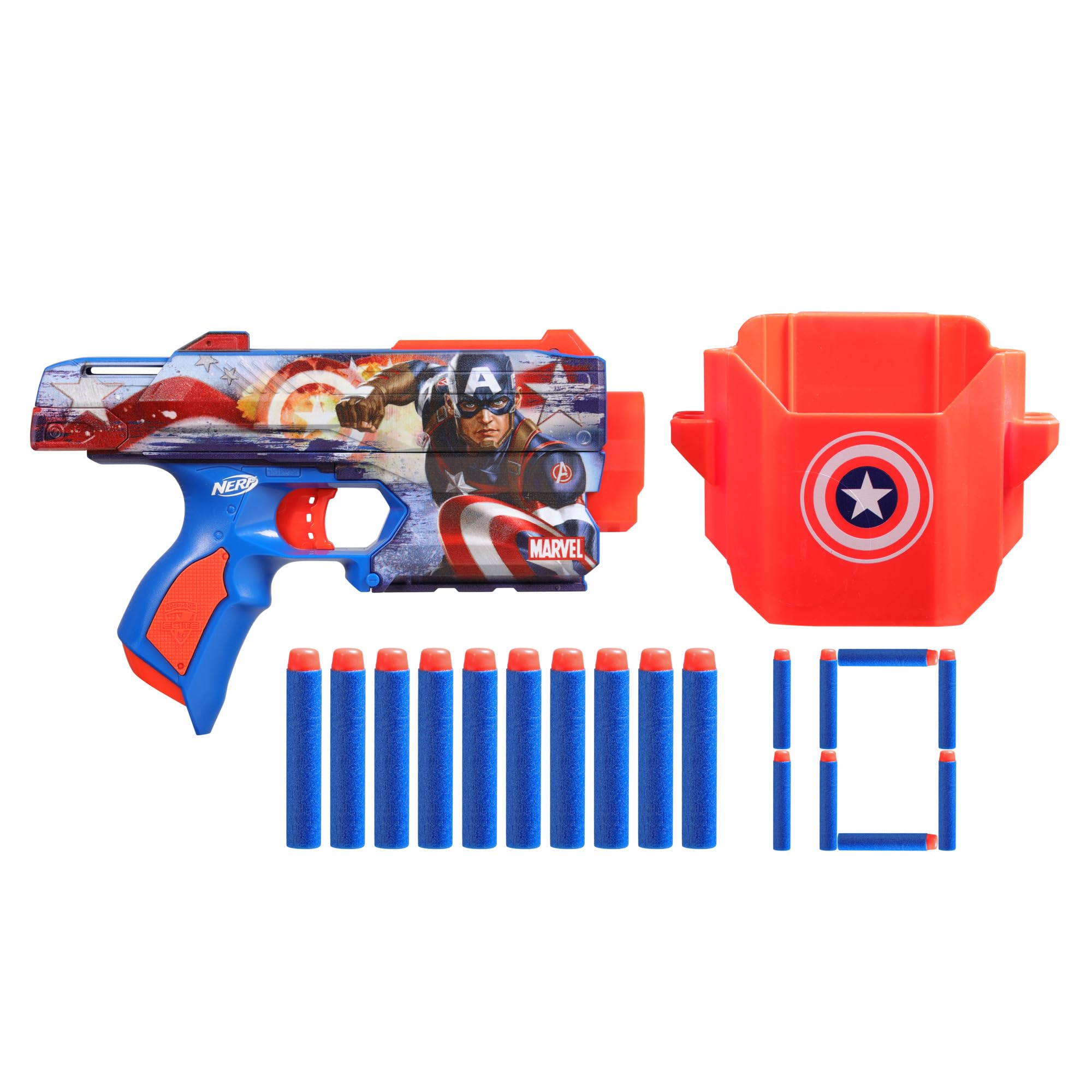 Nerf Marvel Captain America Dart Blaster - Includes Holster & 10 Elite Darts | Ages 8+
