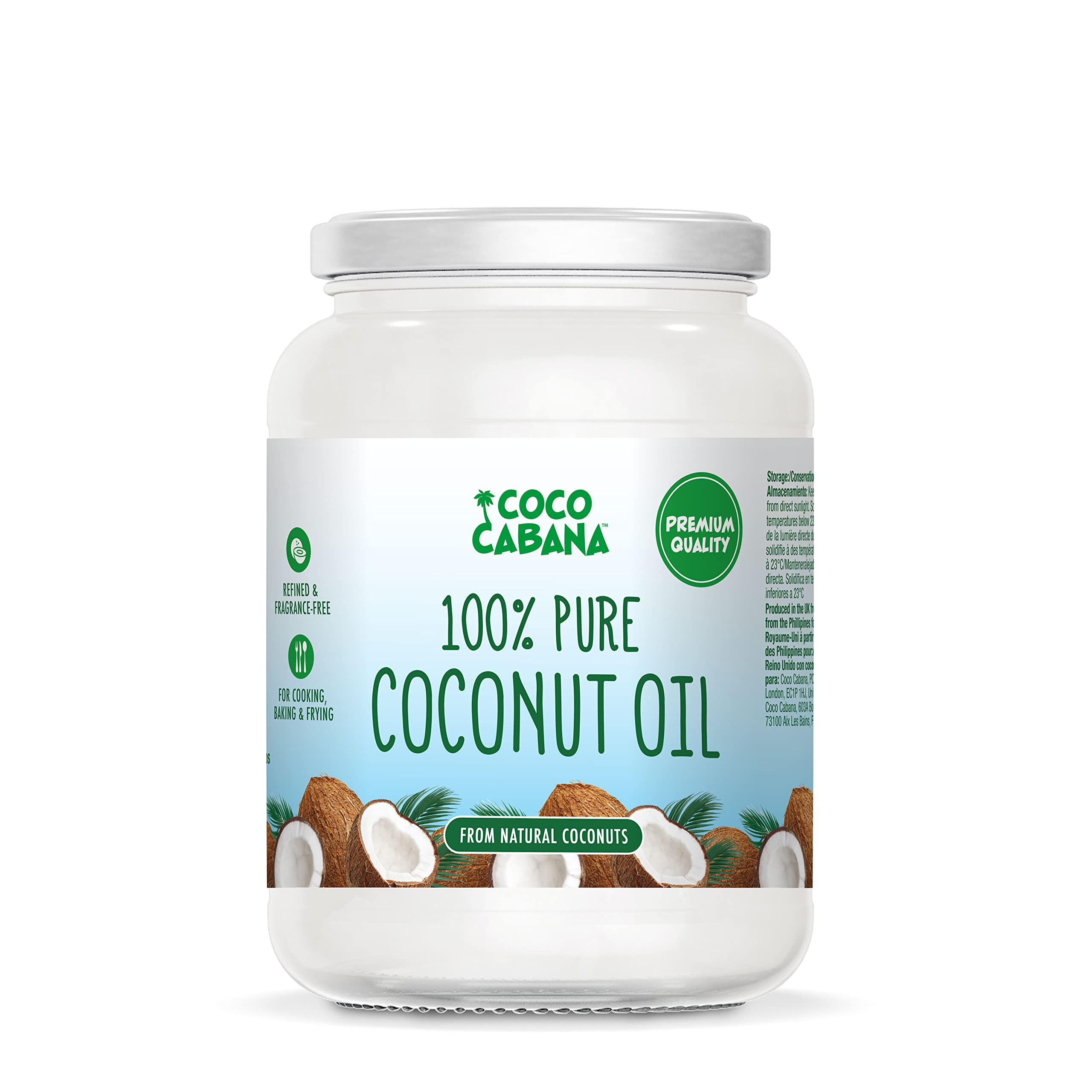 Coco Cabana 100% Pure Coconut Oil - Refined & Fragrance-Free | 1L Glass Jar | Vegan, Dairy & Gluten Free 1