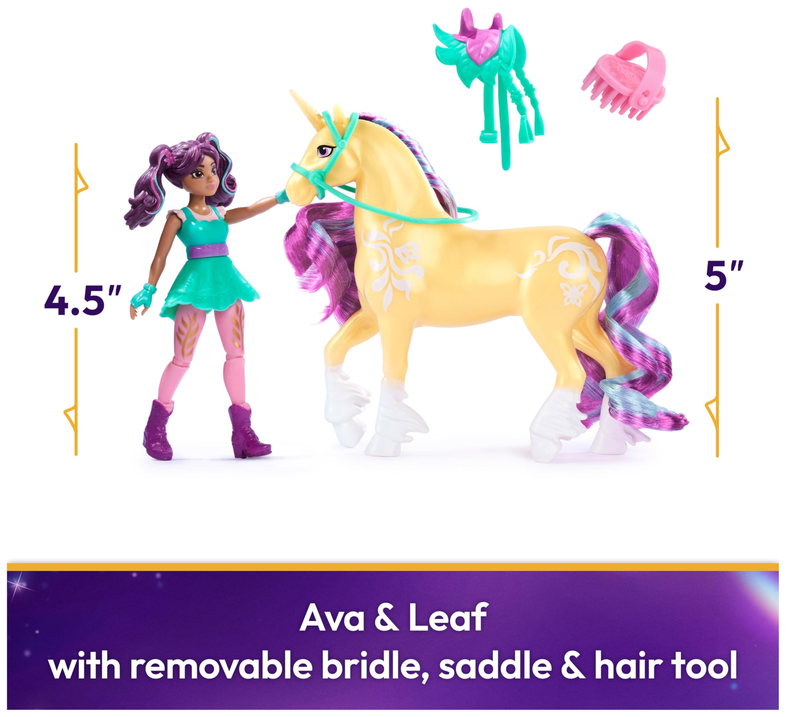 Unicorn Academy Ava & Leaf Doll Set with 2 Riding Accessories and Hair Styling Tool | Ages 4+