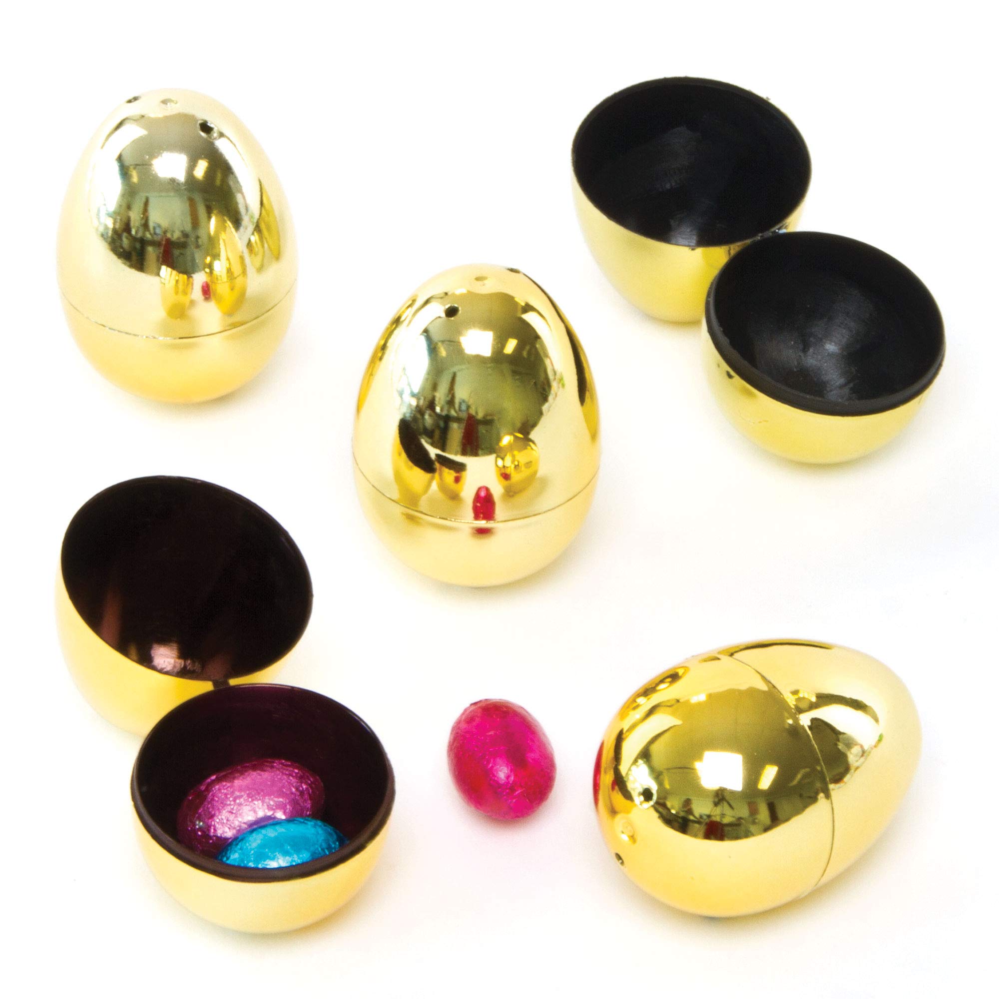 Baker Ross Golden 2-Part Hinged Eggs (10 Pack) | 6cm Plastic Fillable Party Favors