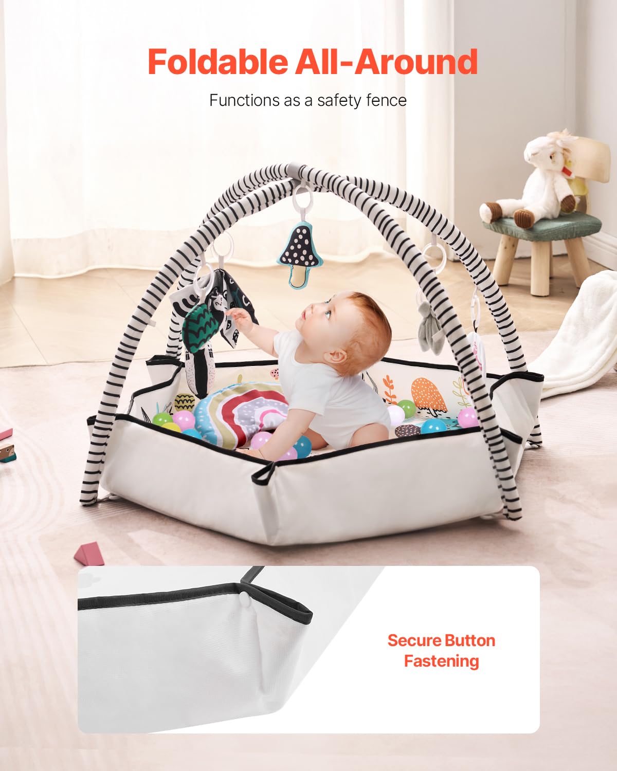 VEVOR Baby Play Gym Mat with 6 Detachable Sensory Toys, 41.7" x 41.7" Tummy Time Mat 15