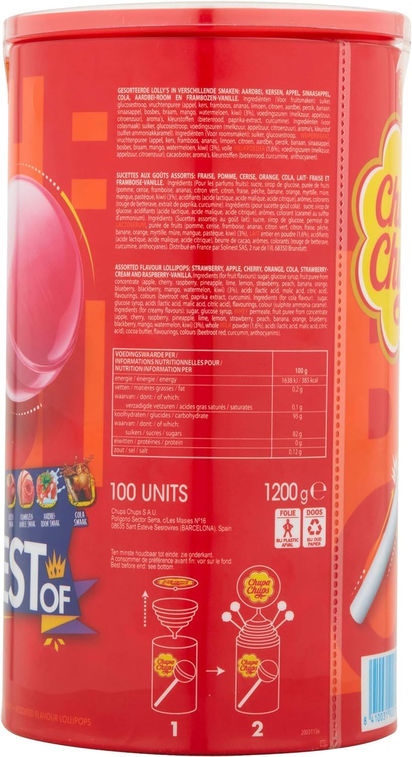 Chupa Chups The Best Of Lollipop Tube - 100 Count | 7 Classic Flavours | Individually Wrapped 4