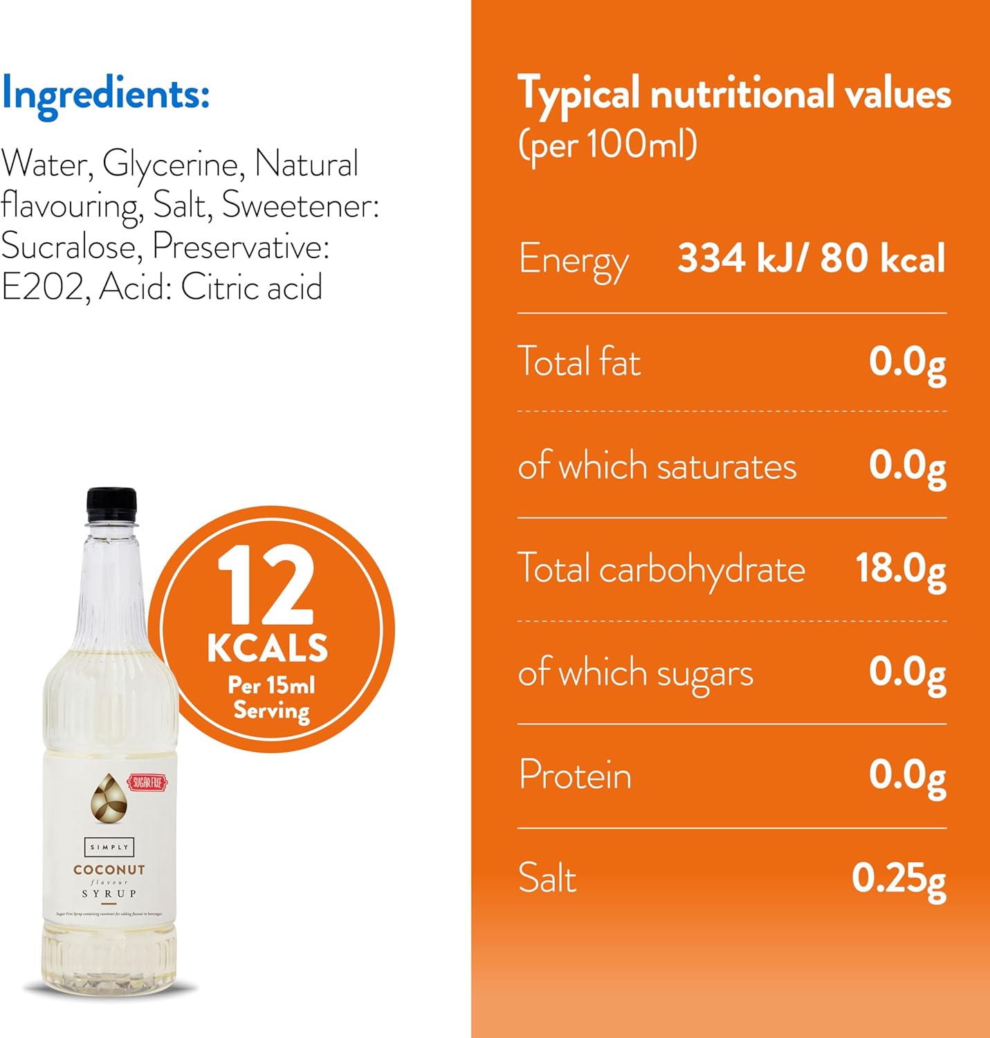 Simply Sugar Free Coconut Syrup - Low Calorie, Vegan & Nut Free Flavoured Syrup 4
