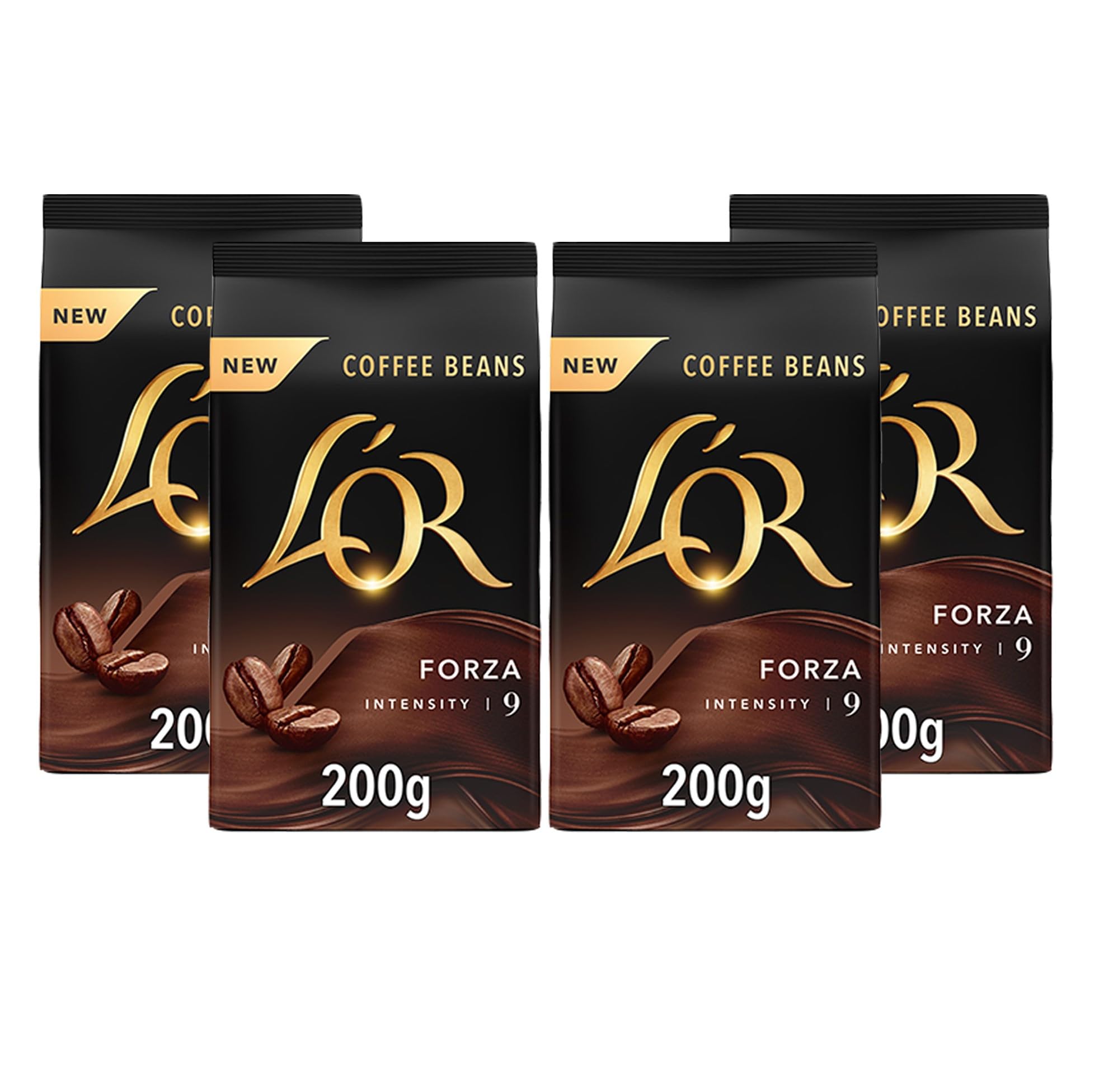 L'OR Forza Roasted Whole Coffee Beans - Intensity 9, 800g Total (4 x 200g Pack)