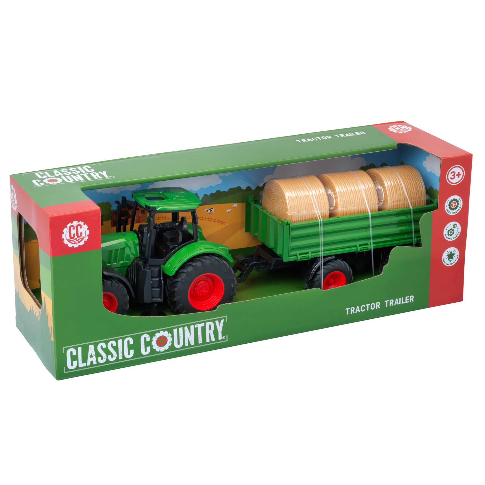 Classic Country Tractor & Trailer Set - 42cm | Moving Parts | Plastic