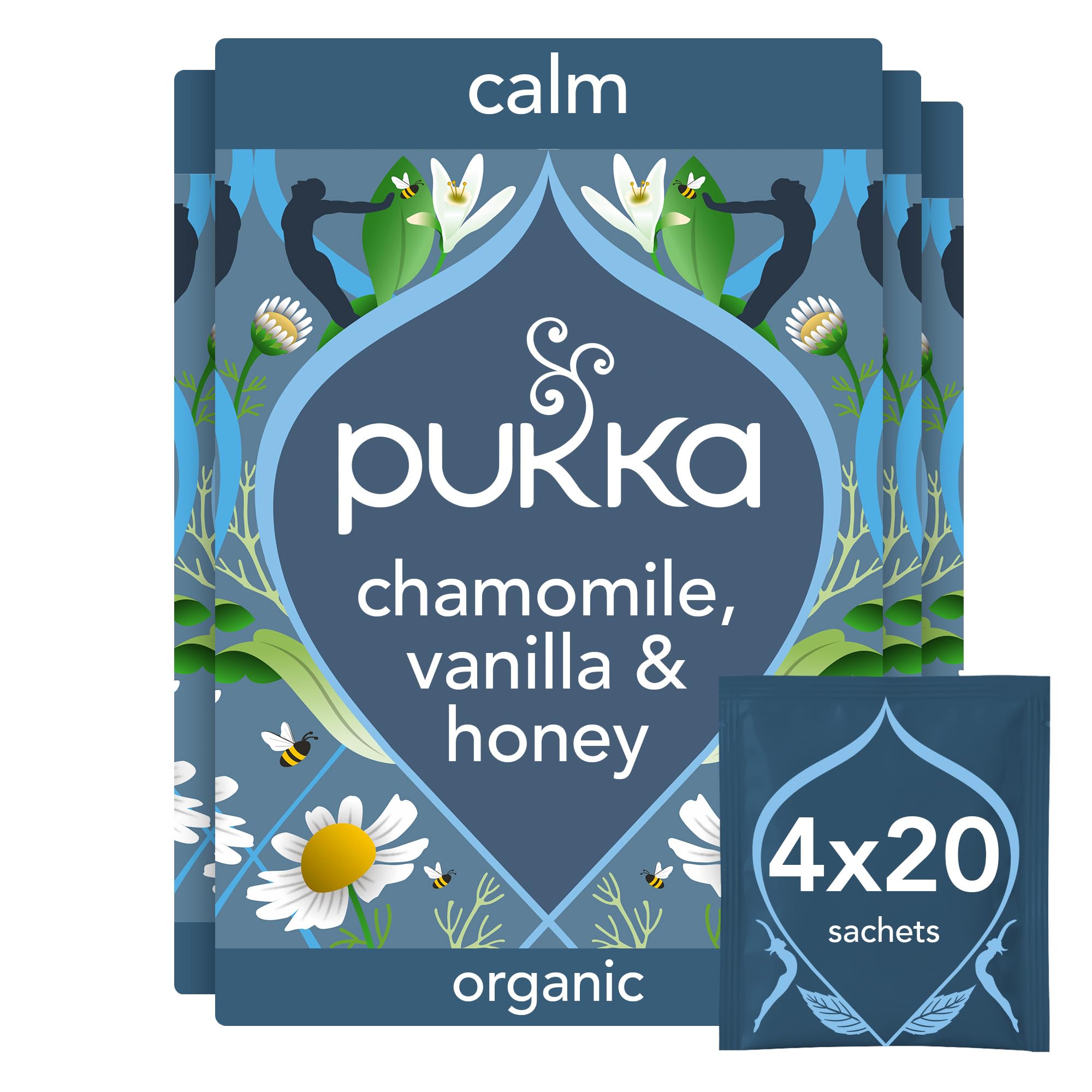 Pukka Herbs Chamomile Vanilla Manuka Honey Organic Herbal Tea - 80 Count (Pack of 4) - Promotes Relaxation