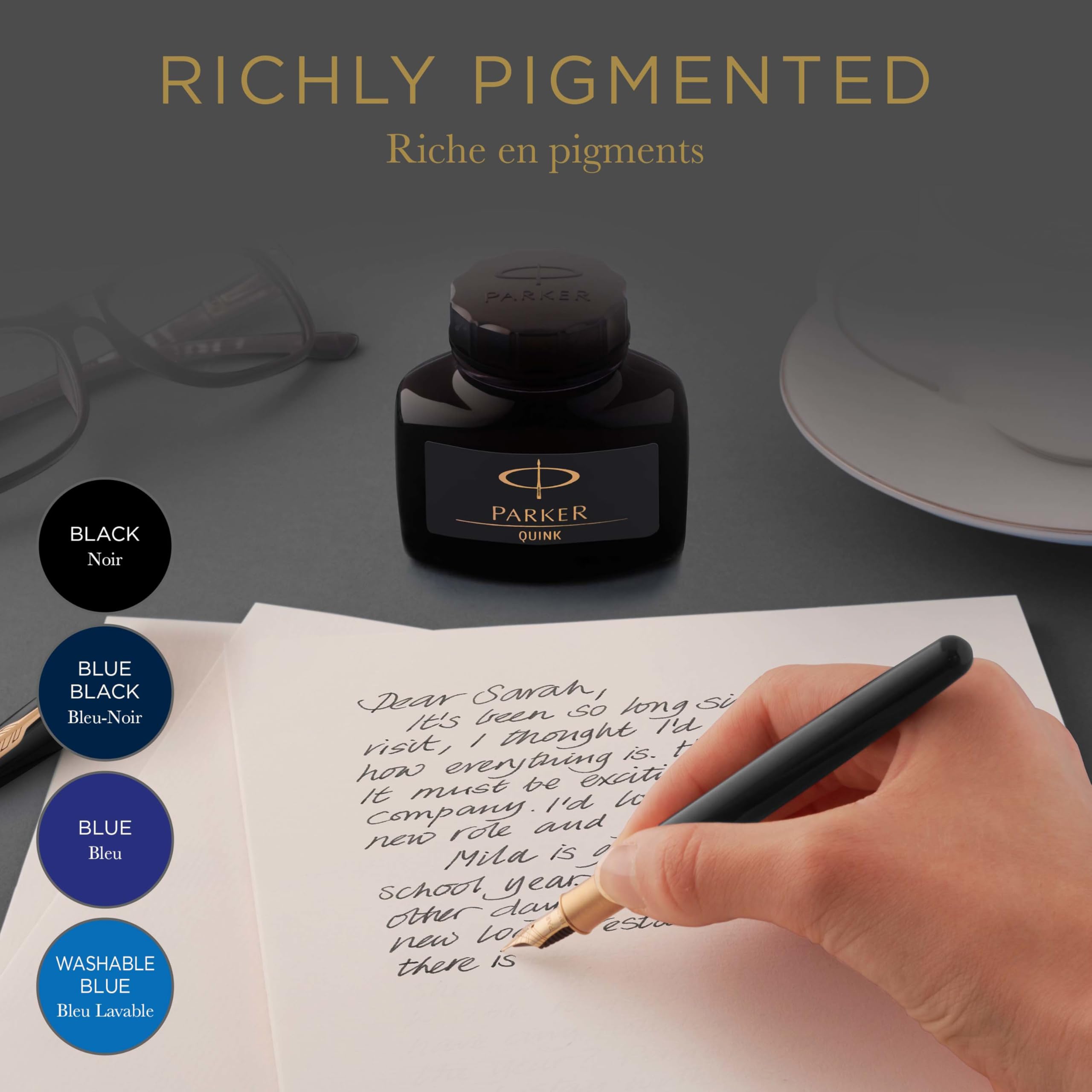 PARKER QUINK Fountain Pen Ink Bottle - Black, 57 ml | Smooth Flow | Quick Drying