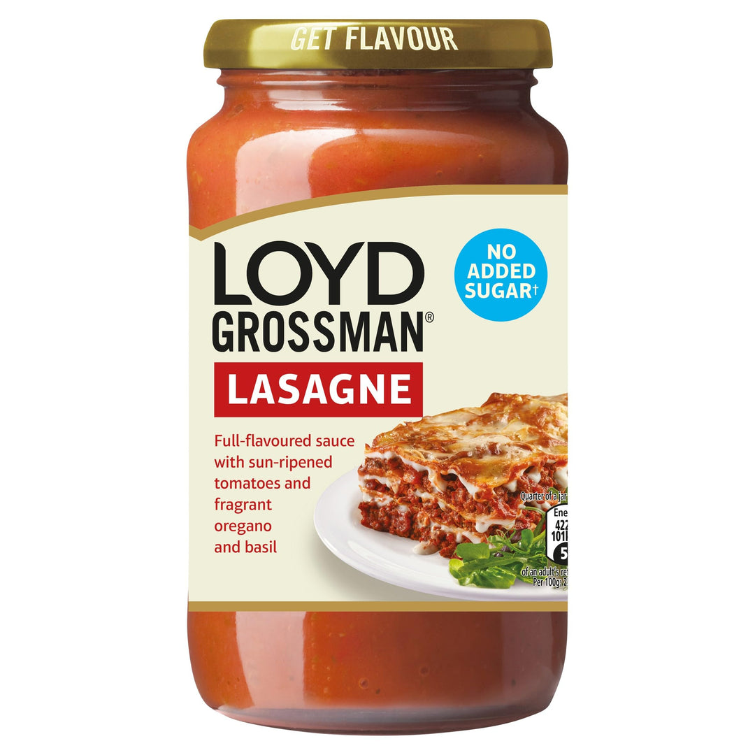 Loyd Grossman No Added Sugar Italian Red Lasagne Sauce – Tomato & Herb Infusion, 450g Jar