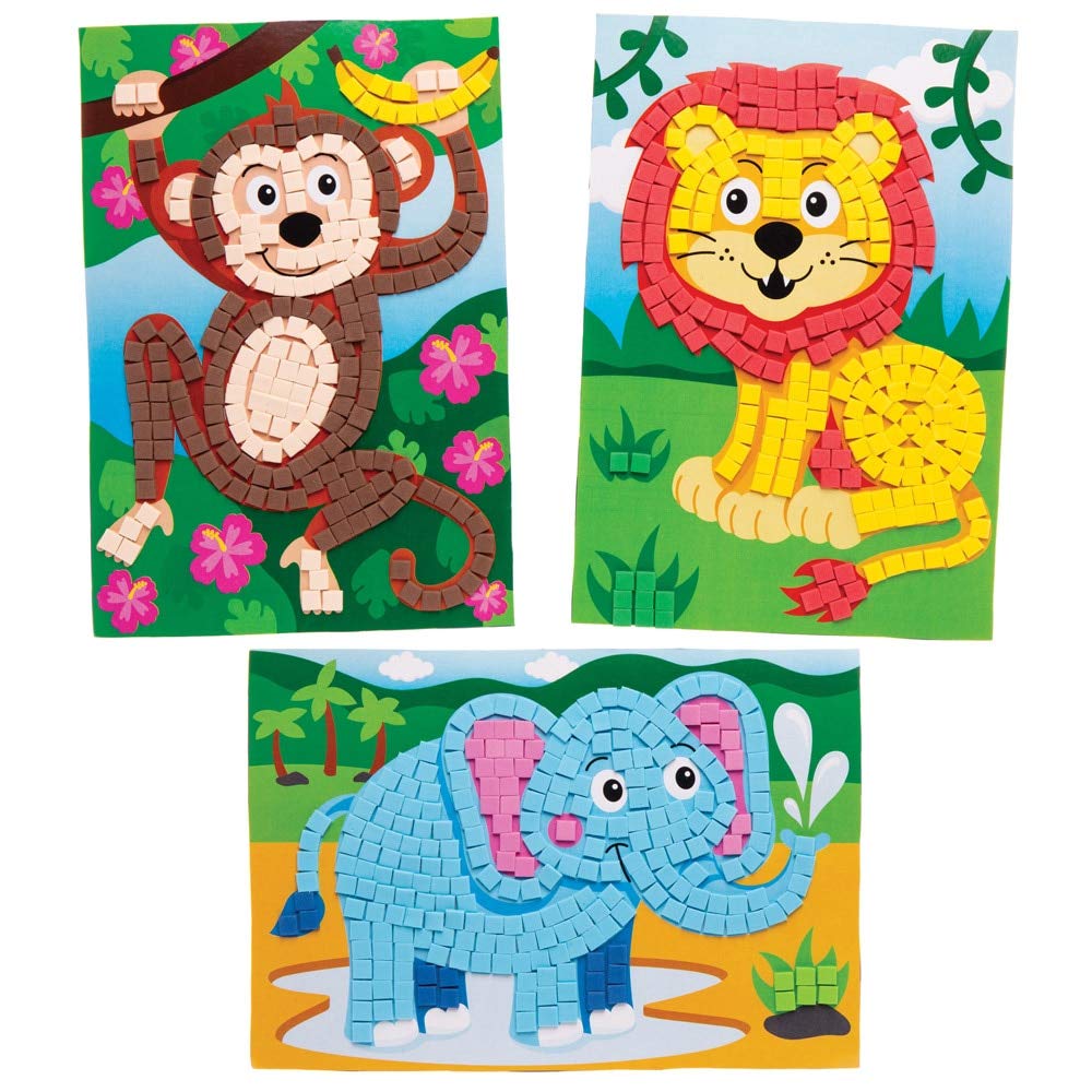 Baker Ross Jungle Animal Mosaic Kits - Pack of 4 | Self-Adhesive Foam Mosaics | 3D Texture