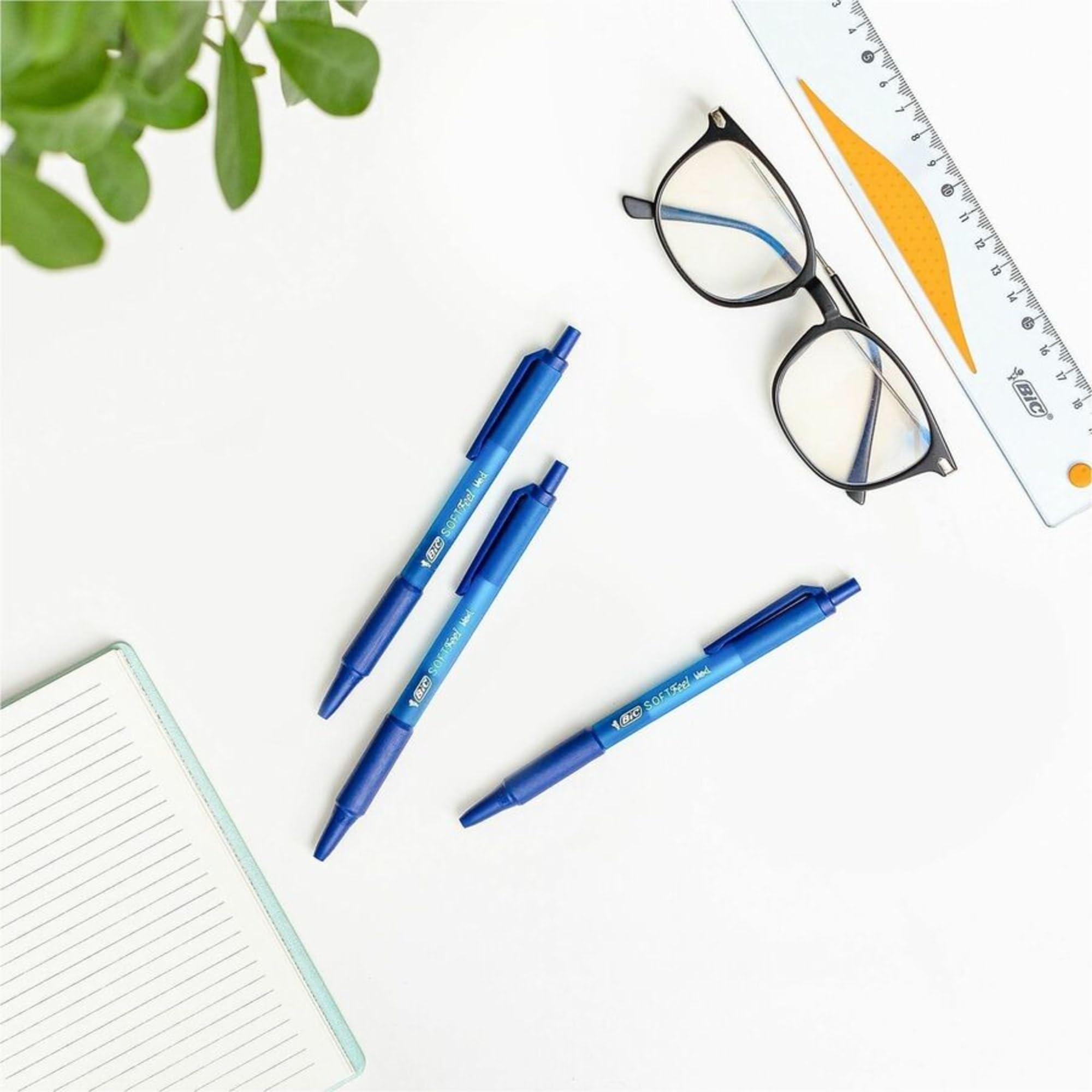 BIC Soft Feel Retractable Ballpoint Pens - Blue Ink, Medium 1.0mm Point, Comfortable Soft Grip | 12 Count