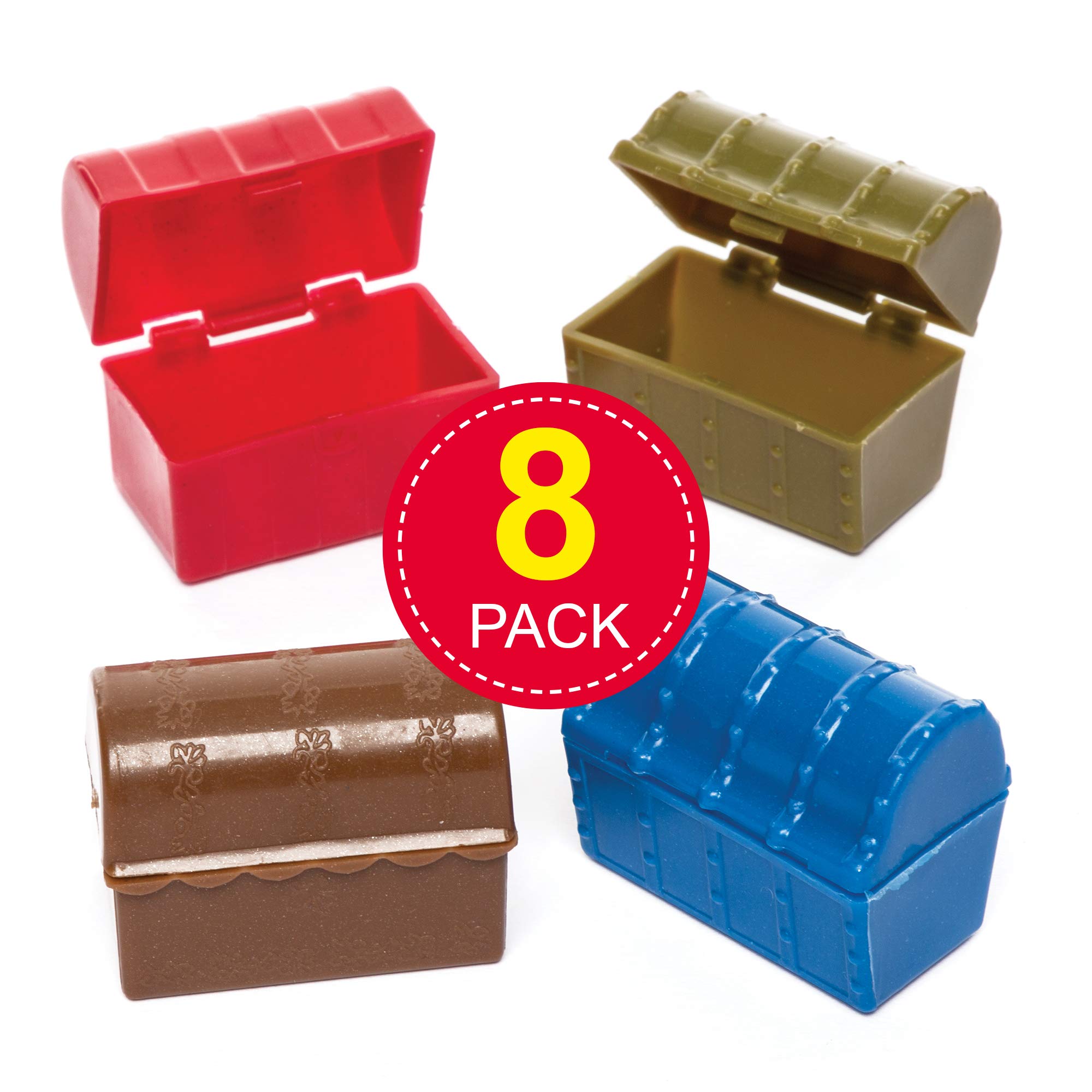 Baker Ross Mini Treasure Chests (Pack of 8) - Plastic Pirate Party Bag Fillers | Assorted Colours 2