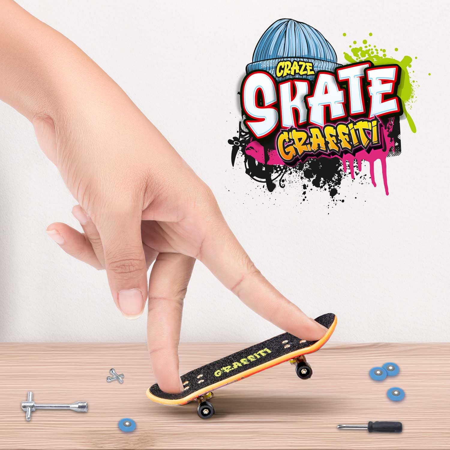 CRAZE SKATE Fingerboard Set Graffiti Edition - 4-Pack Mini Skateboards for Kids