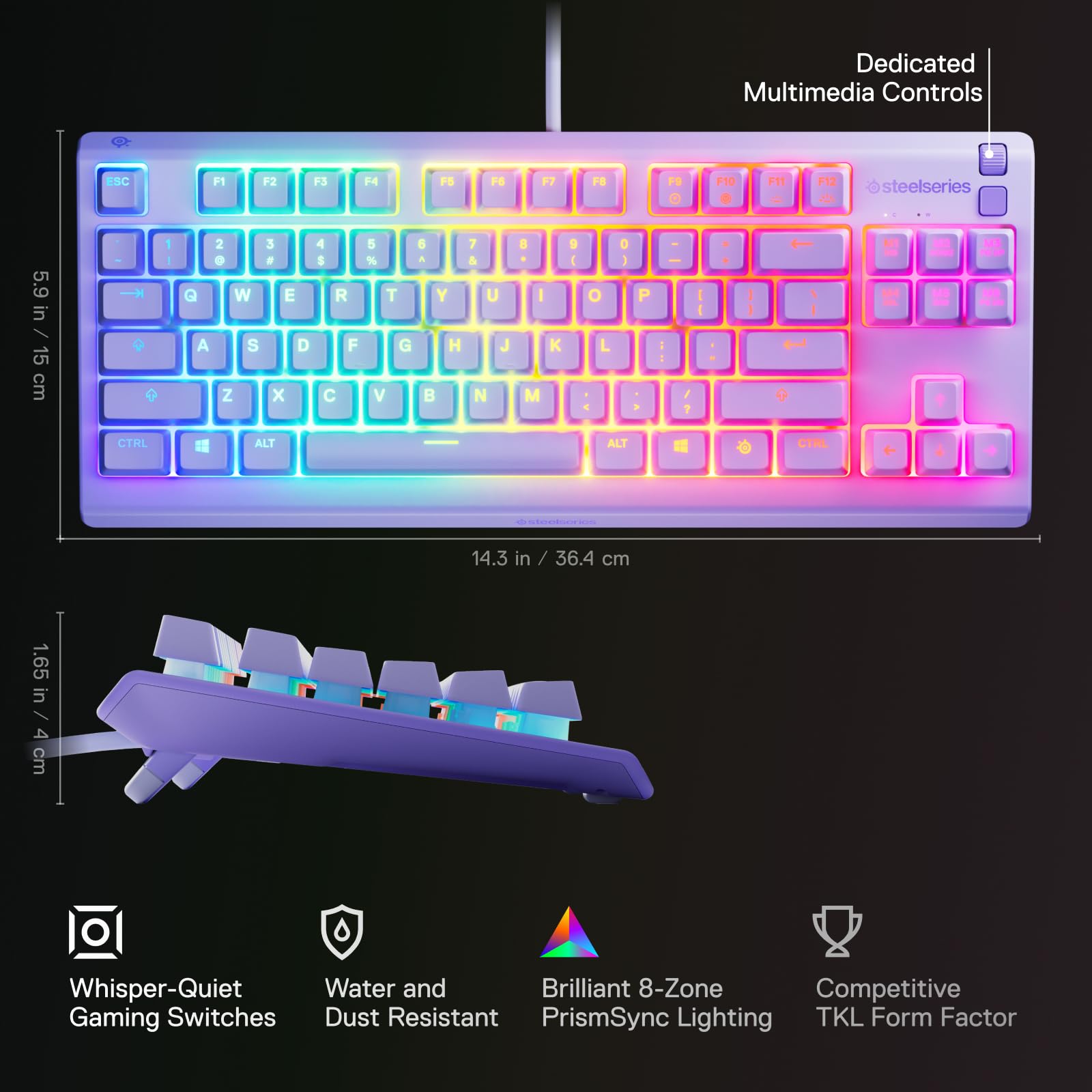 SteelSeries Apex 3 TKL Gaming Keyboard - Lavender - Tenkeyless Compact RGB 8