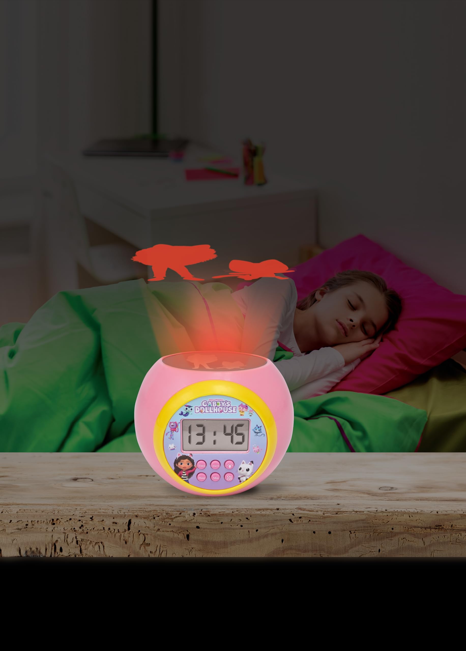 Gabby's Dollhouse Projector Alarm Clock with Nightlight - Pink