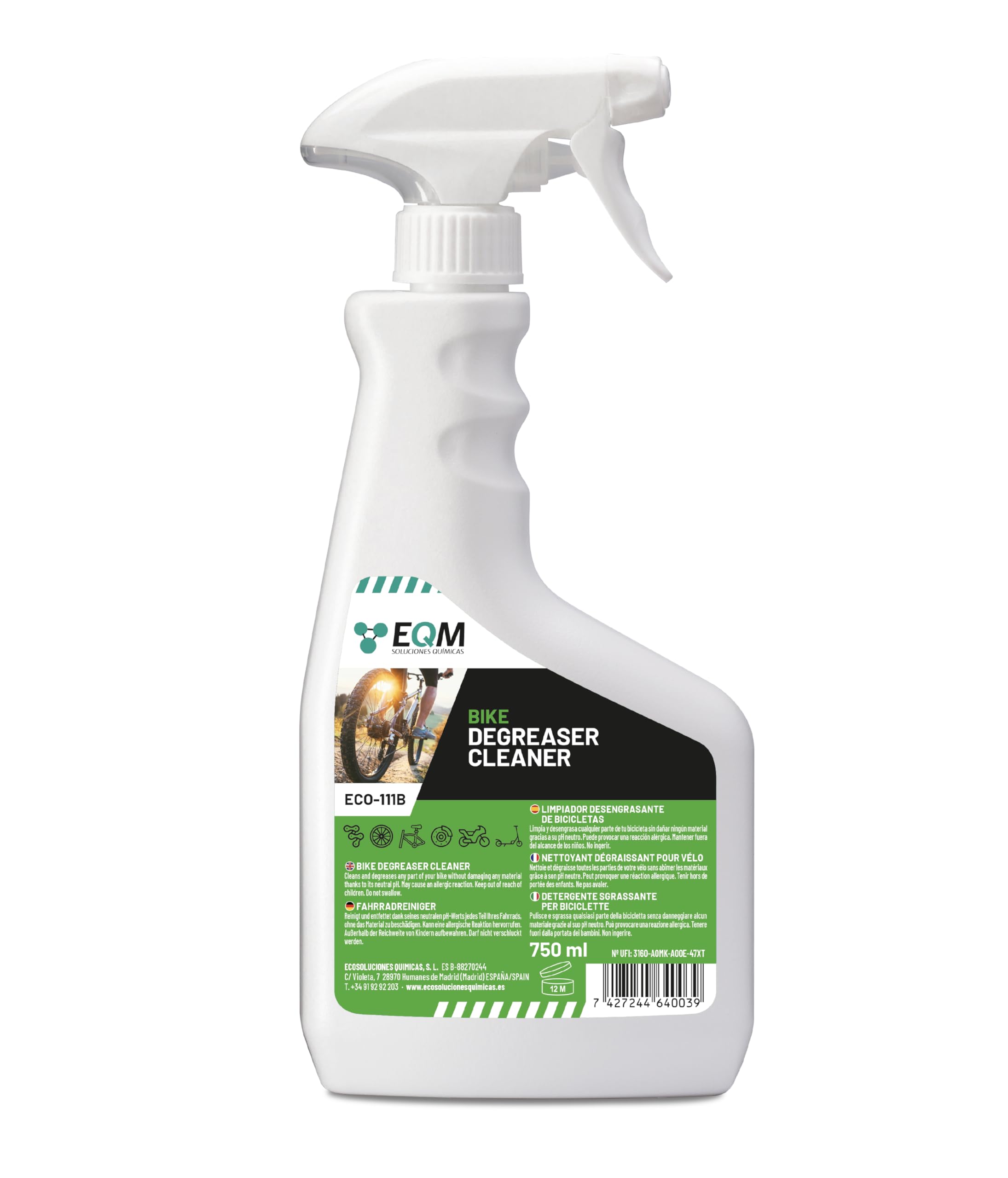 EQM SOLUCIONES QUIMICAS ECO-111B Bike Degreaser Cleaner - Neutral pH | 750 ML | Unscented