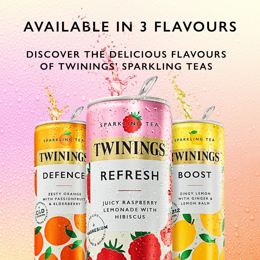 Twinings Defence - Orange and Passionfruit Flavoured Sparkling Tea - Refreshing, No Added Sugar, Vegan, Low Calorie