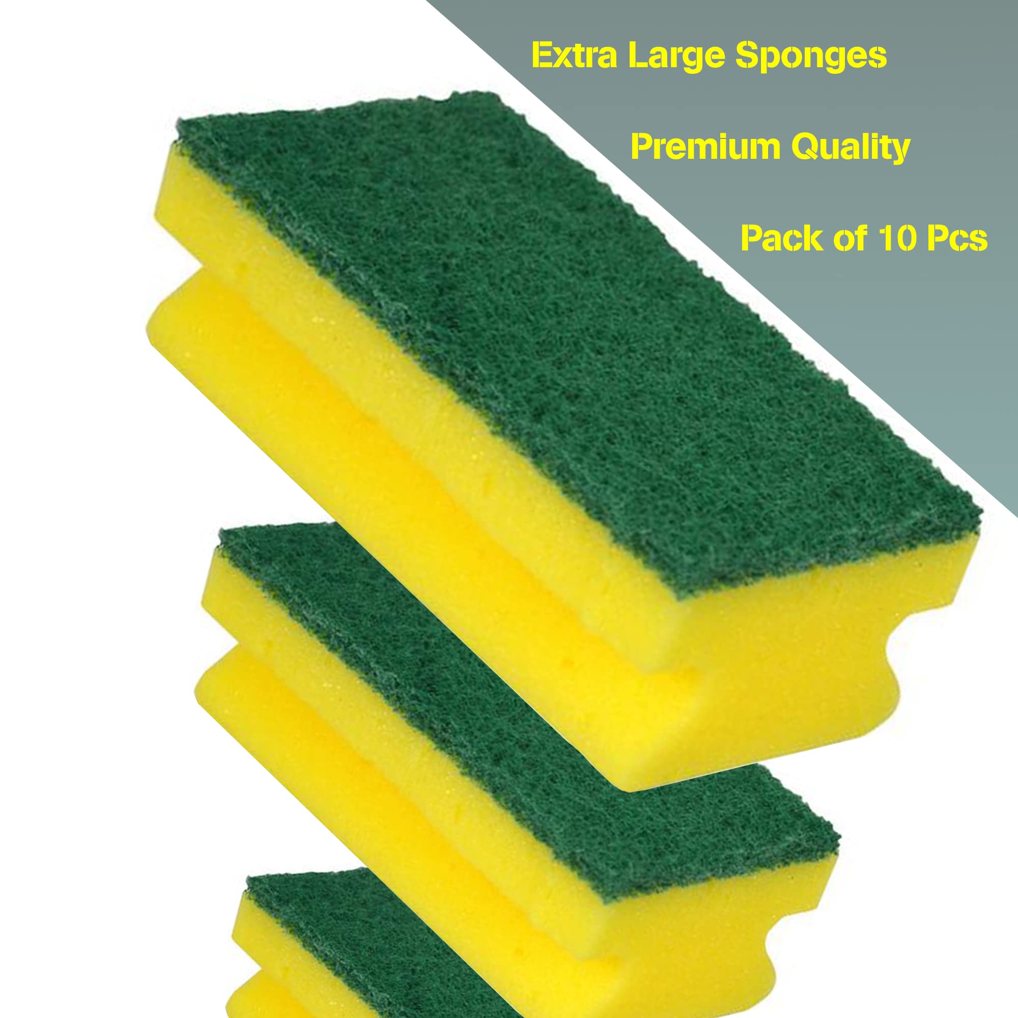 HomeSmith Heavy Duty Scrub Sponge - Dual-Sided Cleaning, Pack of 10 Large Yellow & Green Pads 4