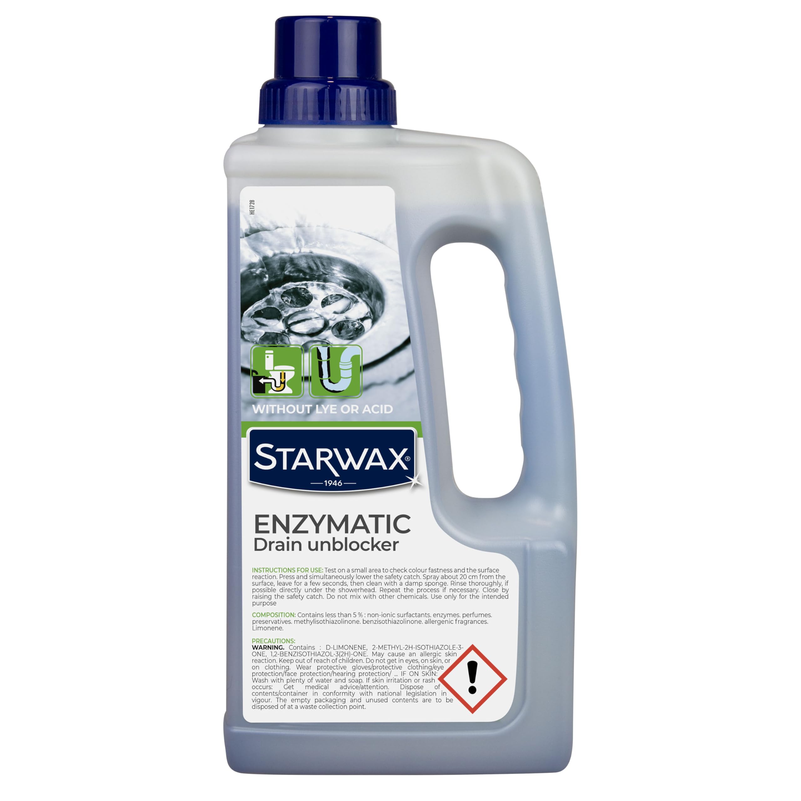 STARWAX Biological Drain Cleaner - Acid Free Unclogging for Toilets & Drains | 1 Litre