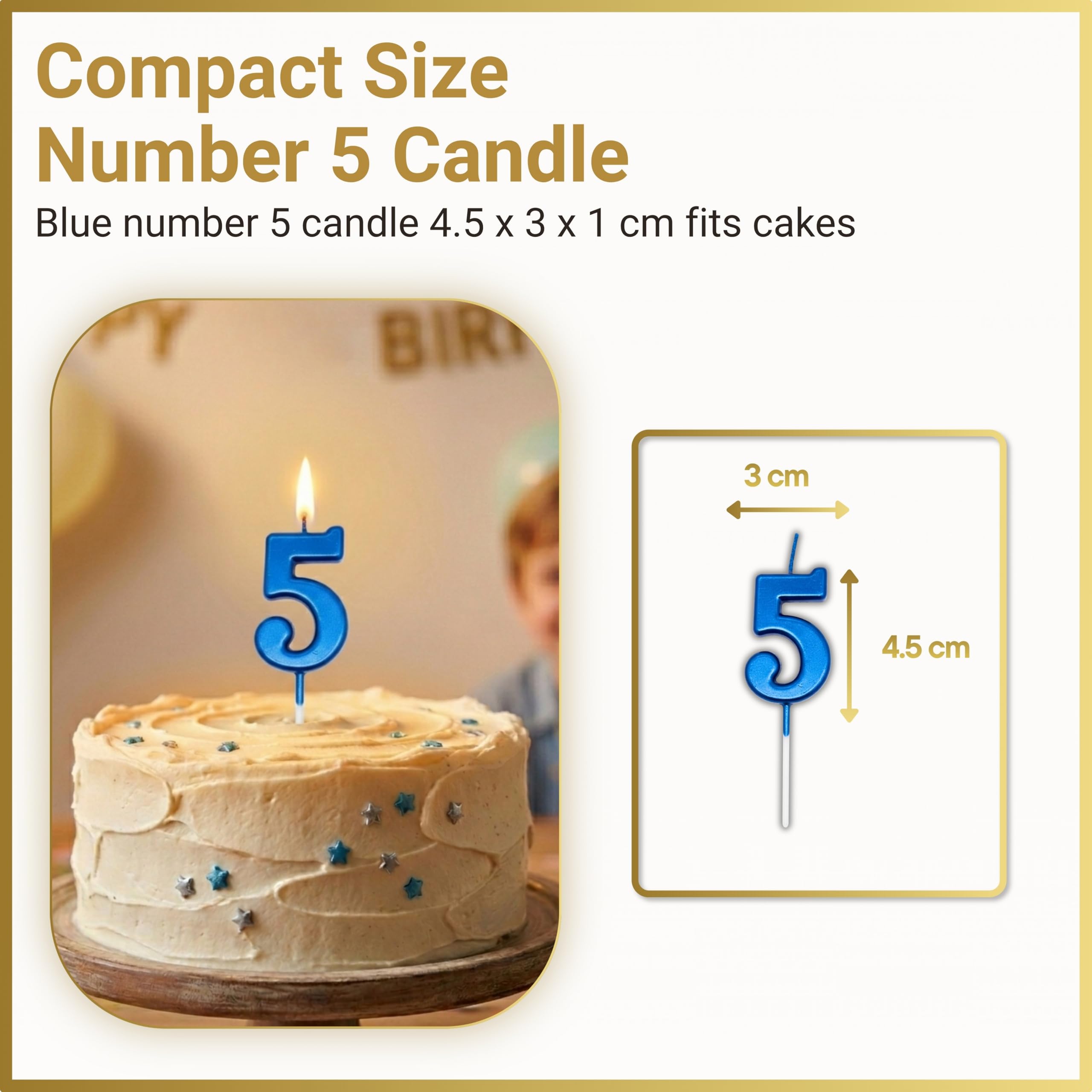 SHATCHI Number 5 Birthday Candle - Blue Wax Cake Topper for Milestone Celebrations | Smokeless, Non-Toxic 3