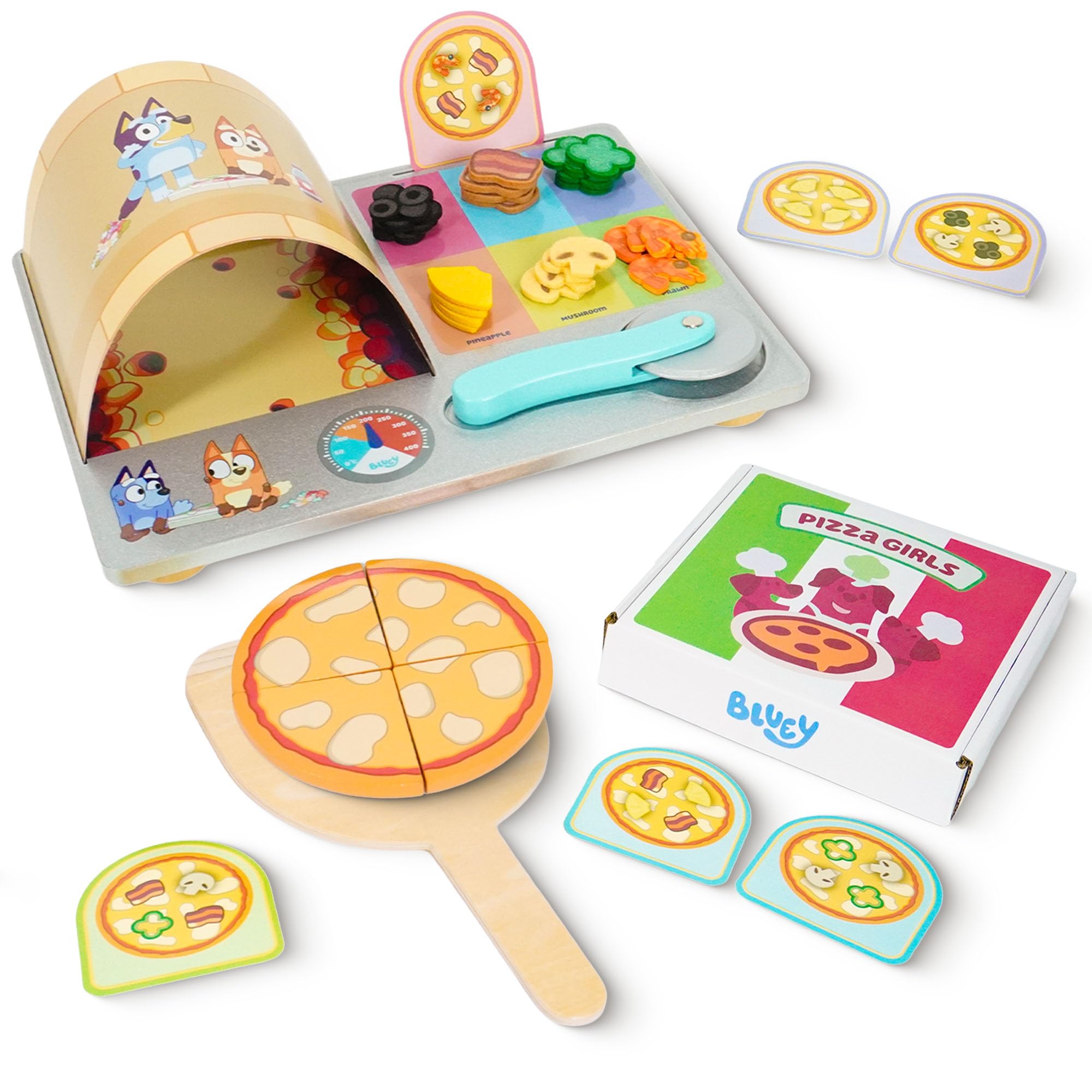 Bluey Pizza Girls Set - 35-Piece Wooden Pretend Play Food Set 8