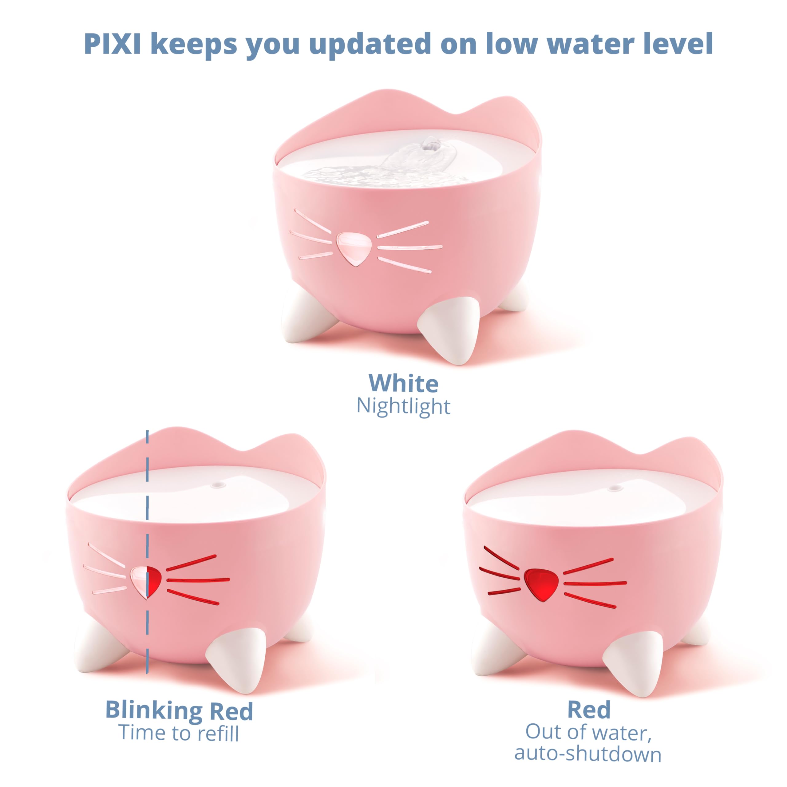 Catit PIXI Cat Drinking Fountain - 2.5 L Capacity | Triple Action Filtration | Low Water Sensor | Pink 5