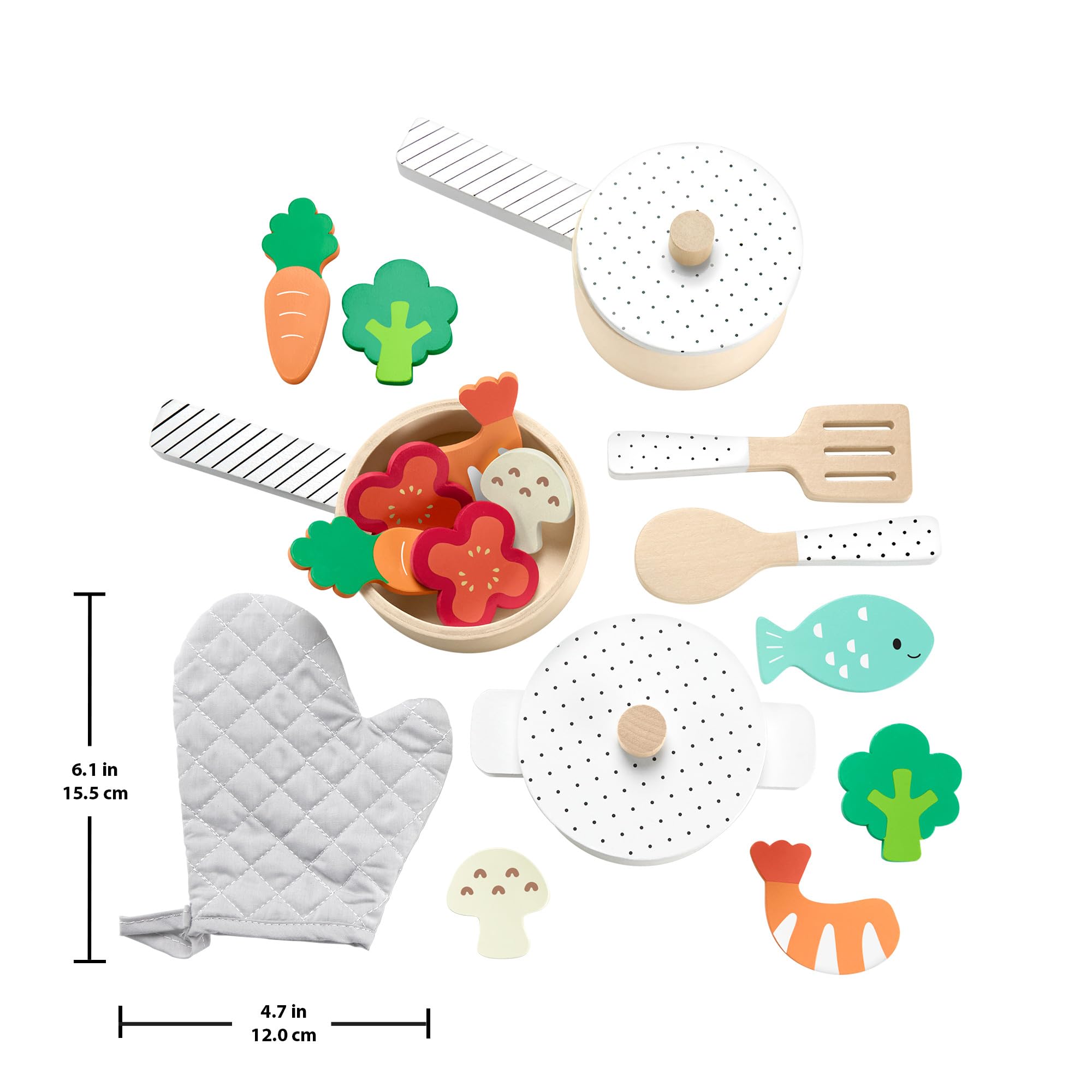 Fisher-Price Wood Kitchen Pretend Play Pots & Pans Set - 19-Piece Playset for Kids Ages 3+ 3