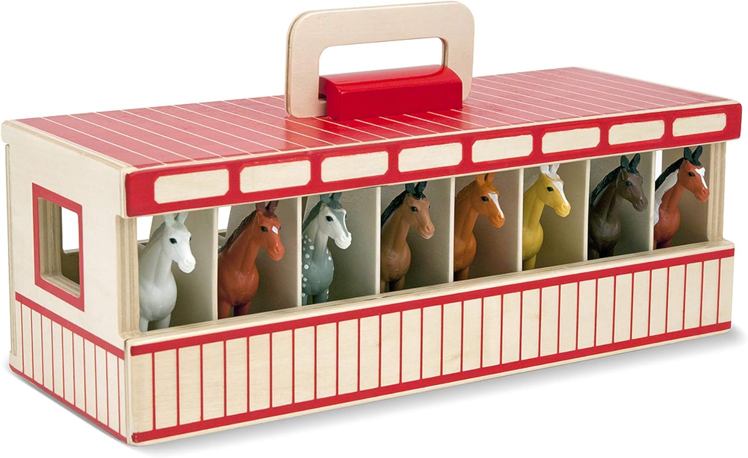 Melissa & Doug Take-Along Show-Horse Stable Playset - Wooden Pretend Play Toy with 8 Horses, Ages 3+ 1