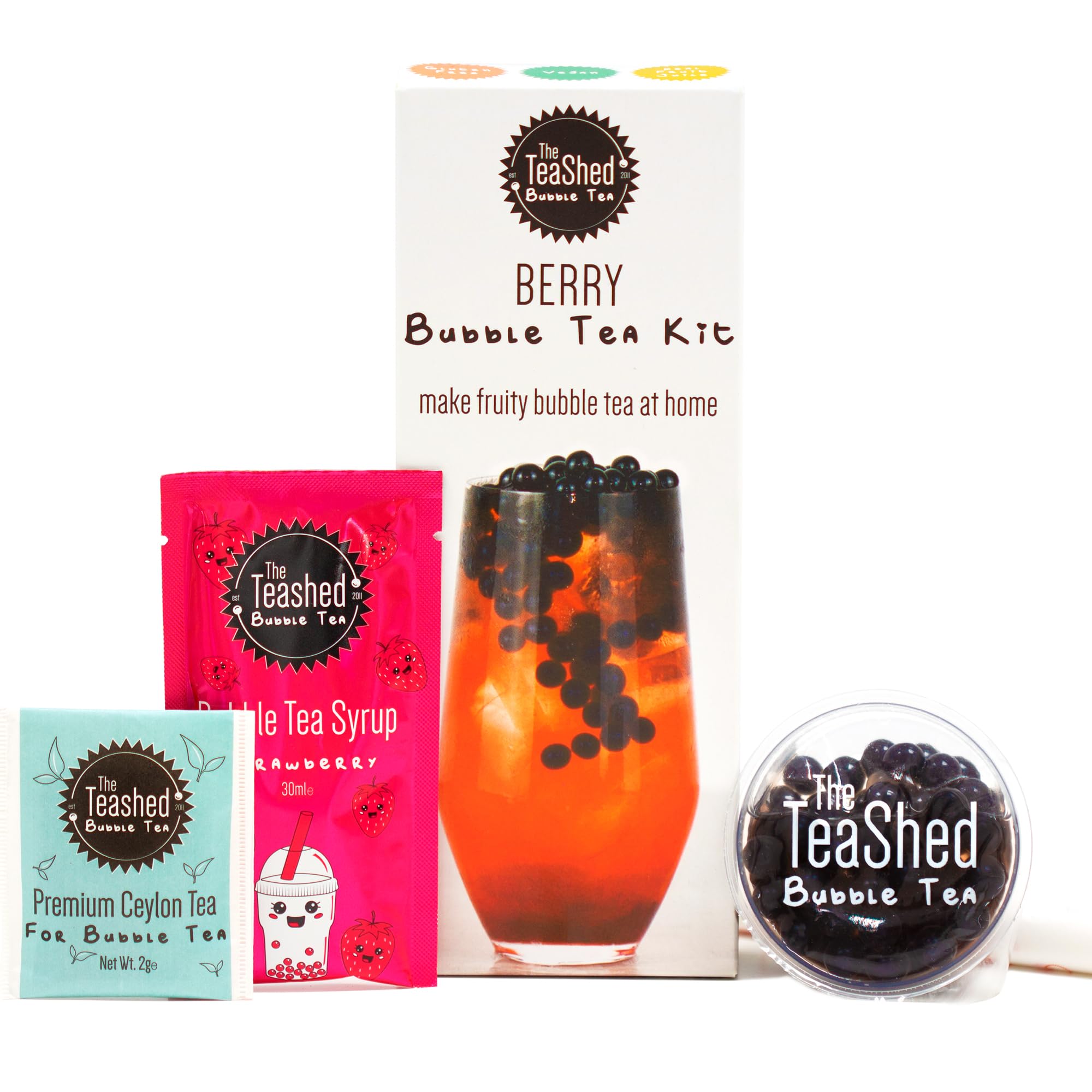 The TeaShed Berry Bubble Tea Kit - Strawberry & Blueberry Flavors | Vegan & Gluten-Free