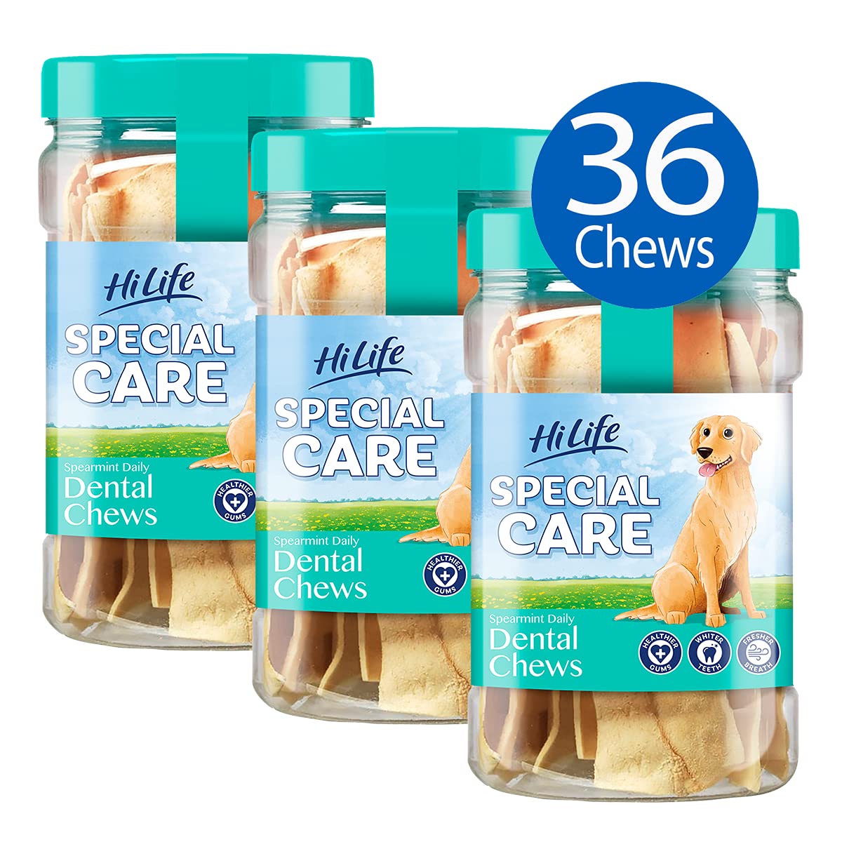 HILIFE Special Care Spearmint Flavor Daily Dental Chews for Adult Dogs | Reduces Tartar | 180g Pack of 3