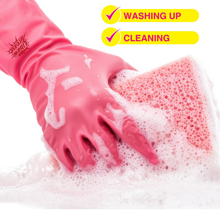 Elbow Grease - Pink Rubber Cleaning Gloves with Cotton Lining
