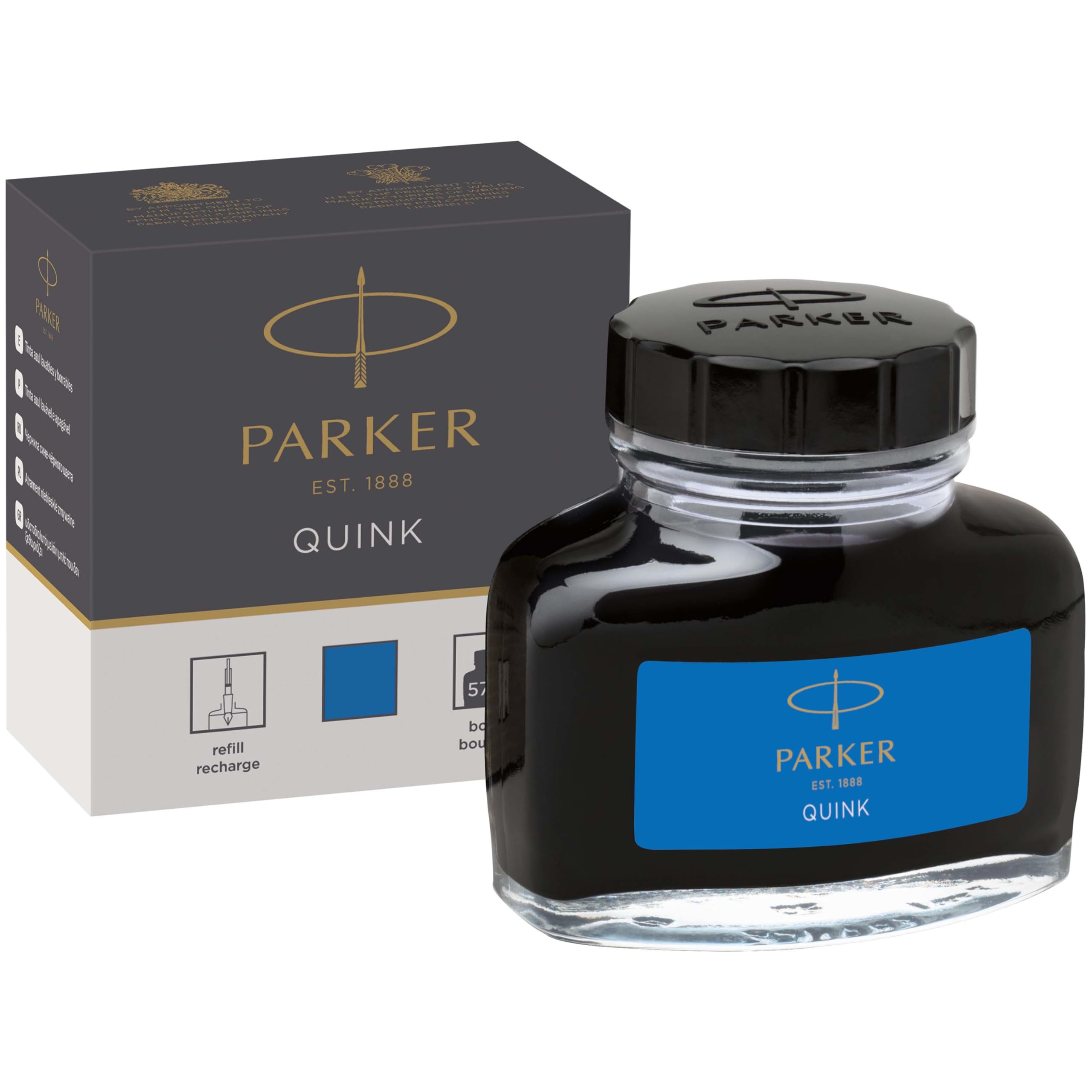 PARKER QUINK Fountain Pen Ink Bottle - Washable Blue | 57 ml | Smooth Flow