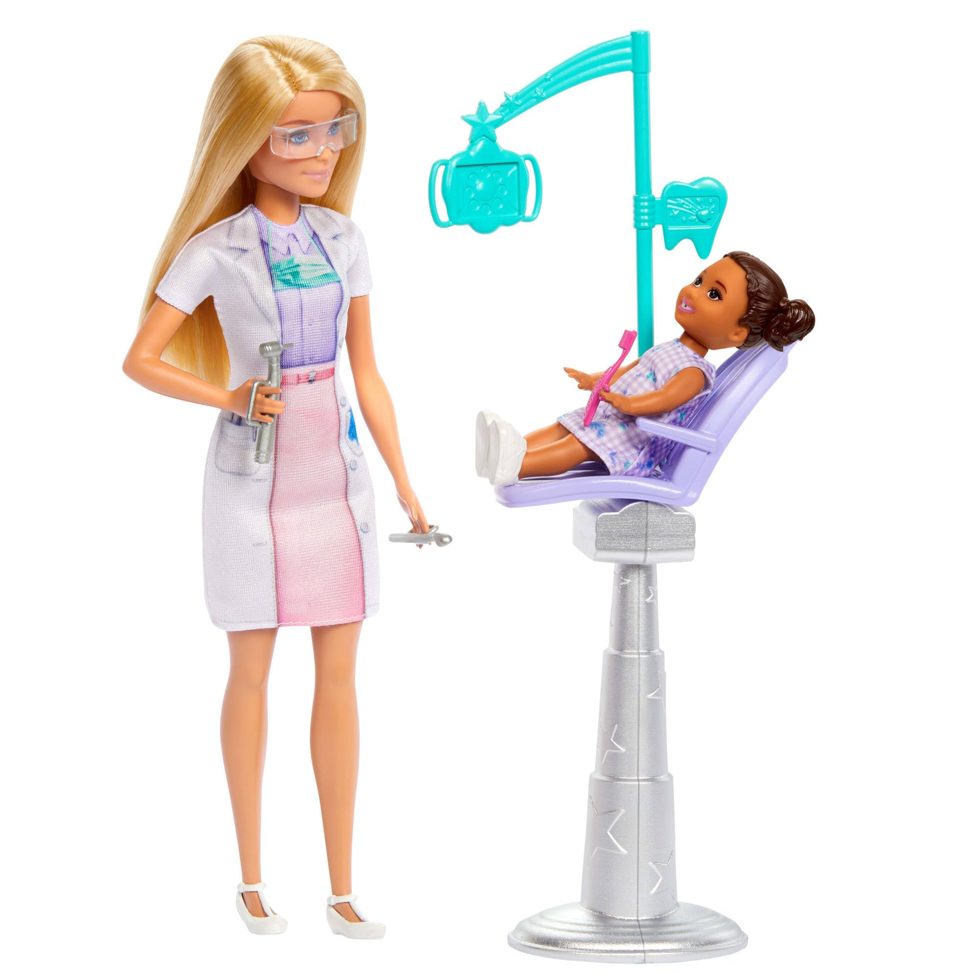Barbie Dentist Doll Playset - Blonde Fashion Doll with Blue Dress, Lab Coat & Dental Accessories for Kids 3+ 3